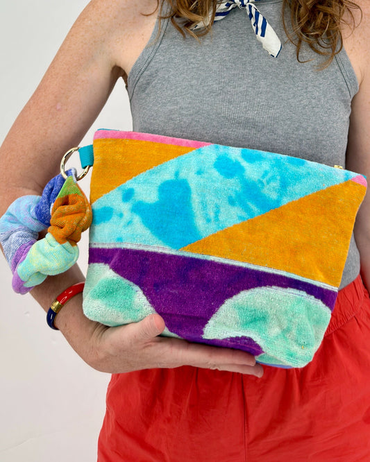 Repurposed Towel Beach Clutch "Electric Wave"