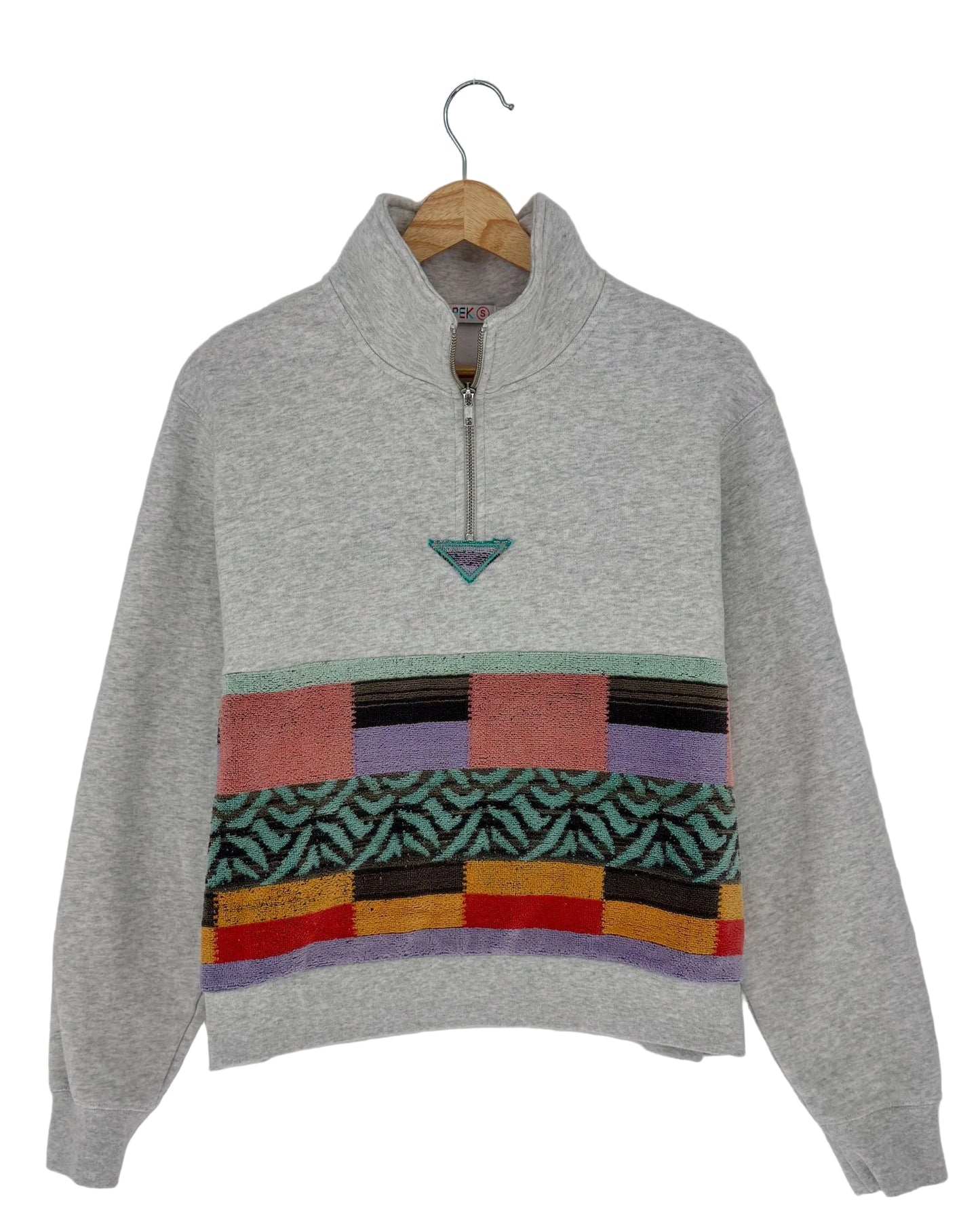 Small Light Heather Grey 1/4 Zip 2 — handmade by Kspek from upcycled vintage textiles, view 3