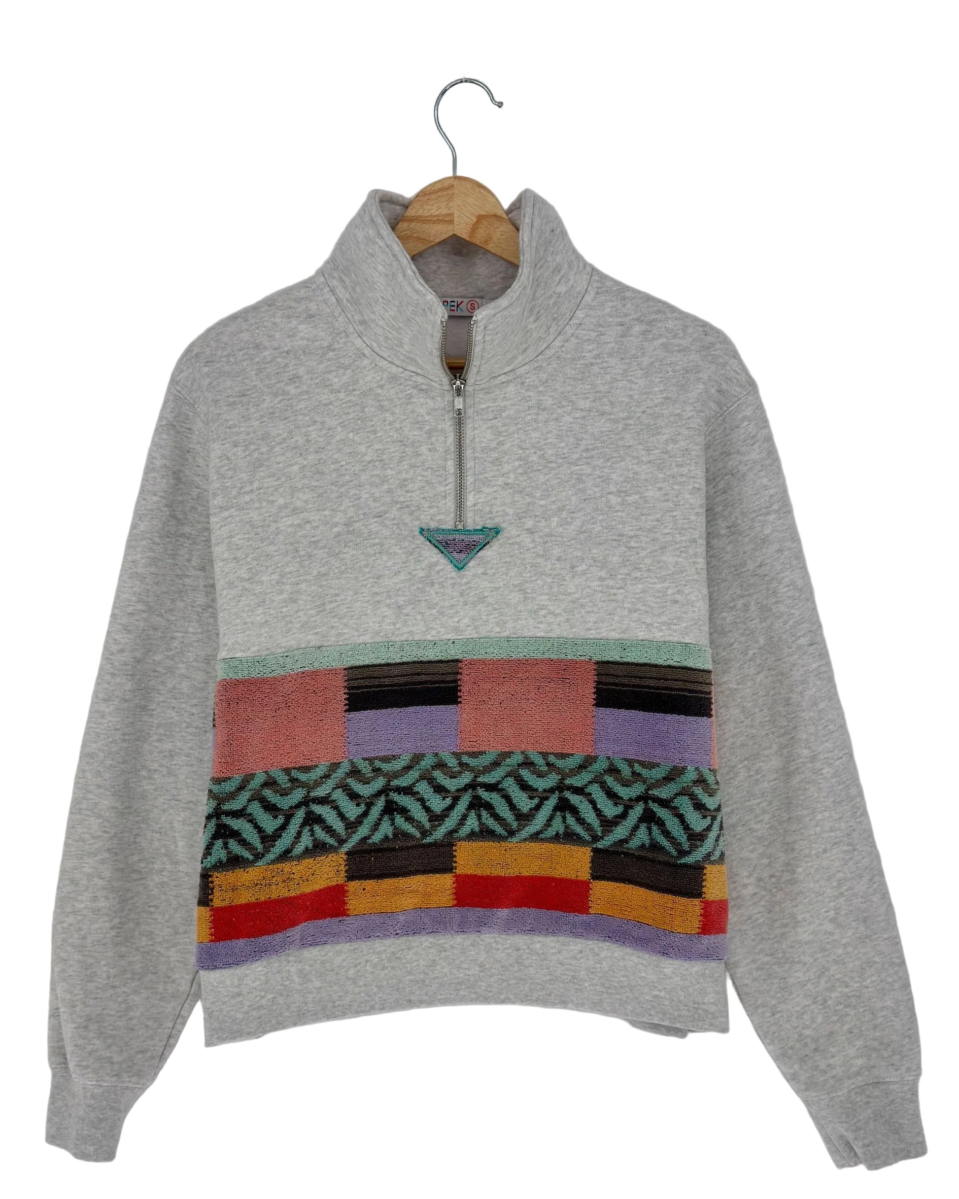 Small Light Heather Grey 1/4 Zip 2 — handmade by Kspek from upcycled vintage textiles, view 3