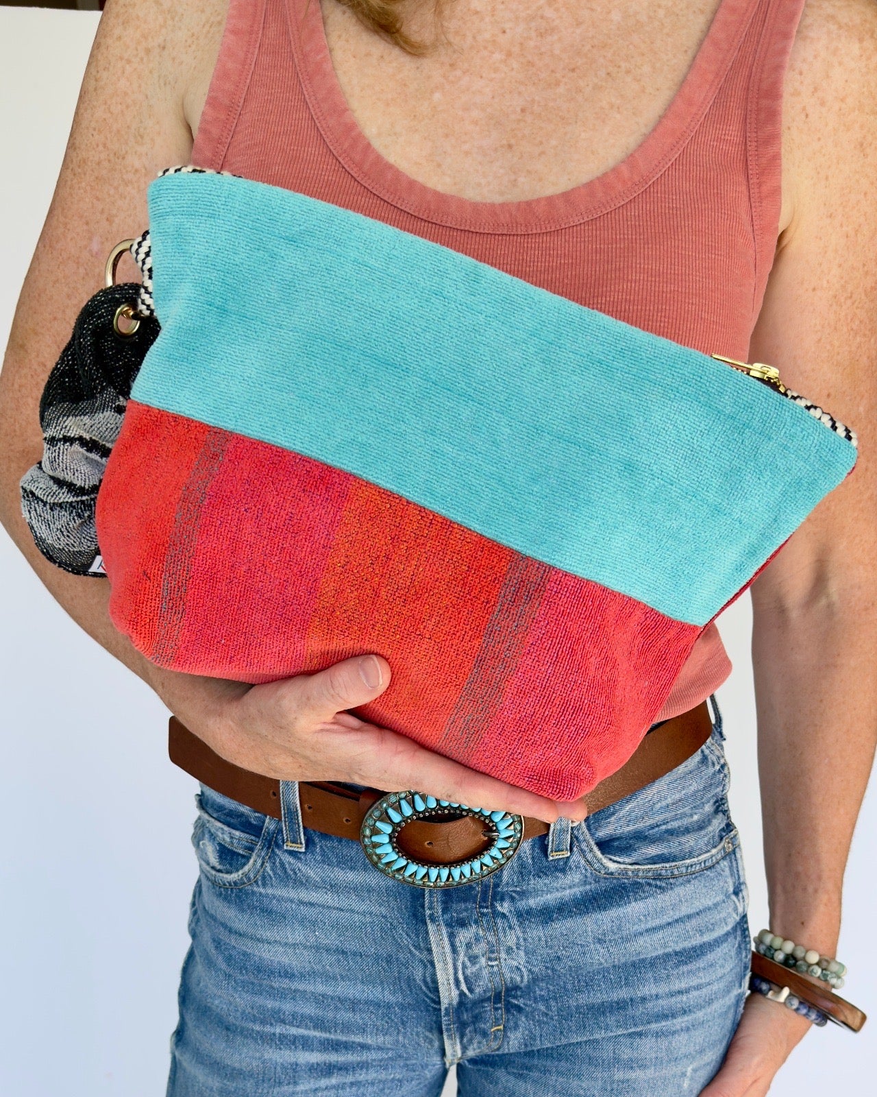 Repurposed Towel Beach Clutch "Go West"