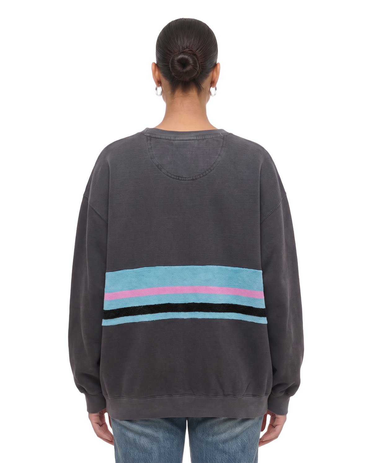 Large Pepper Sunset Chaser "Retro Sunset Blues" — one-of-a-kind upcycled vintage beach towel sweatshirt, handmade by Kspek, view 3