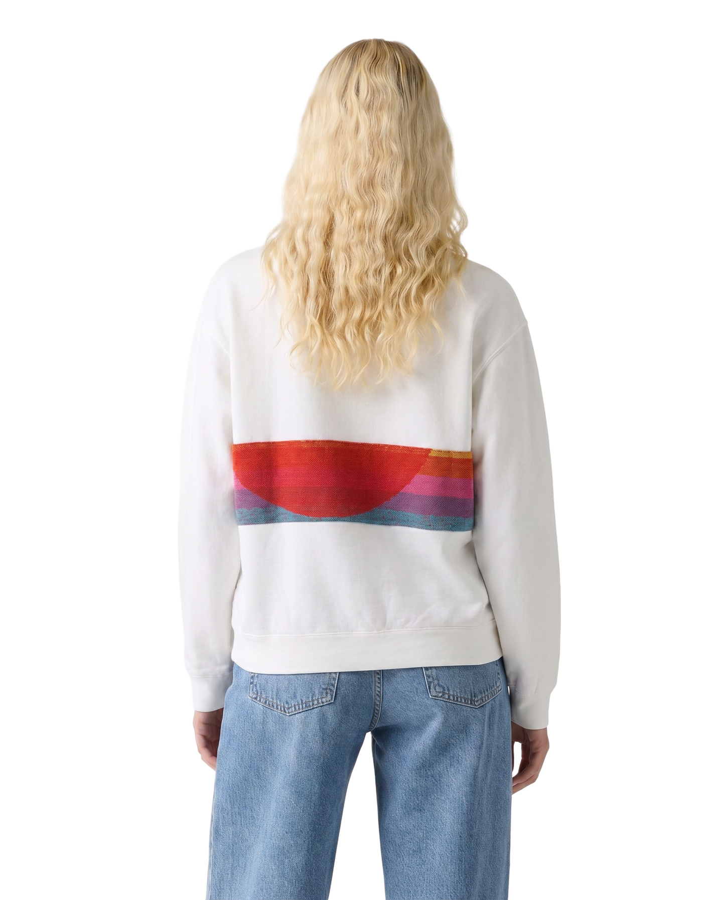 Medium White Sunset Chaser "Miniature Oasis" — one-of-a-kind upcycled vintage beach towel sweatshirt, handmade by Kspek, view 2