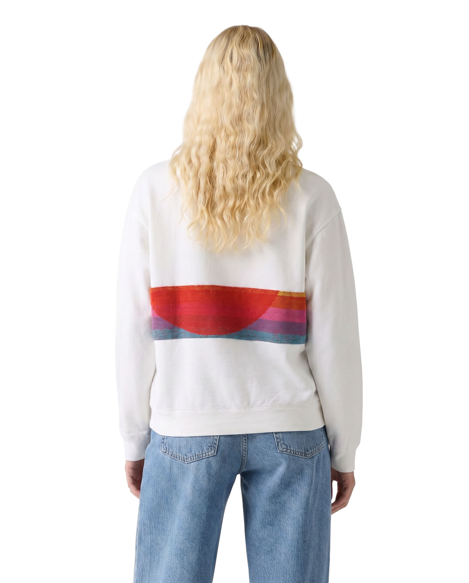 Medium White Sunset Chaser "Miniature Oasis" — one-of-a-kind upcycled vintage beach towel sweatshirt, handmade by Kspek, view 2