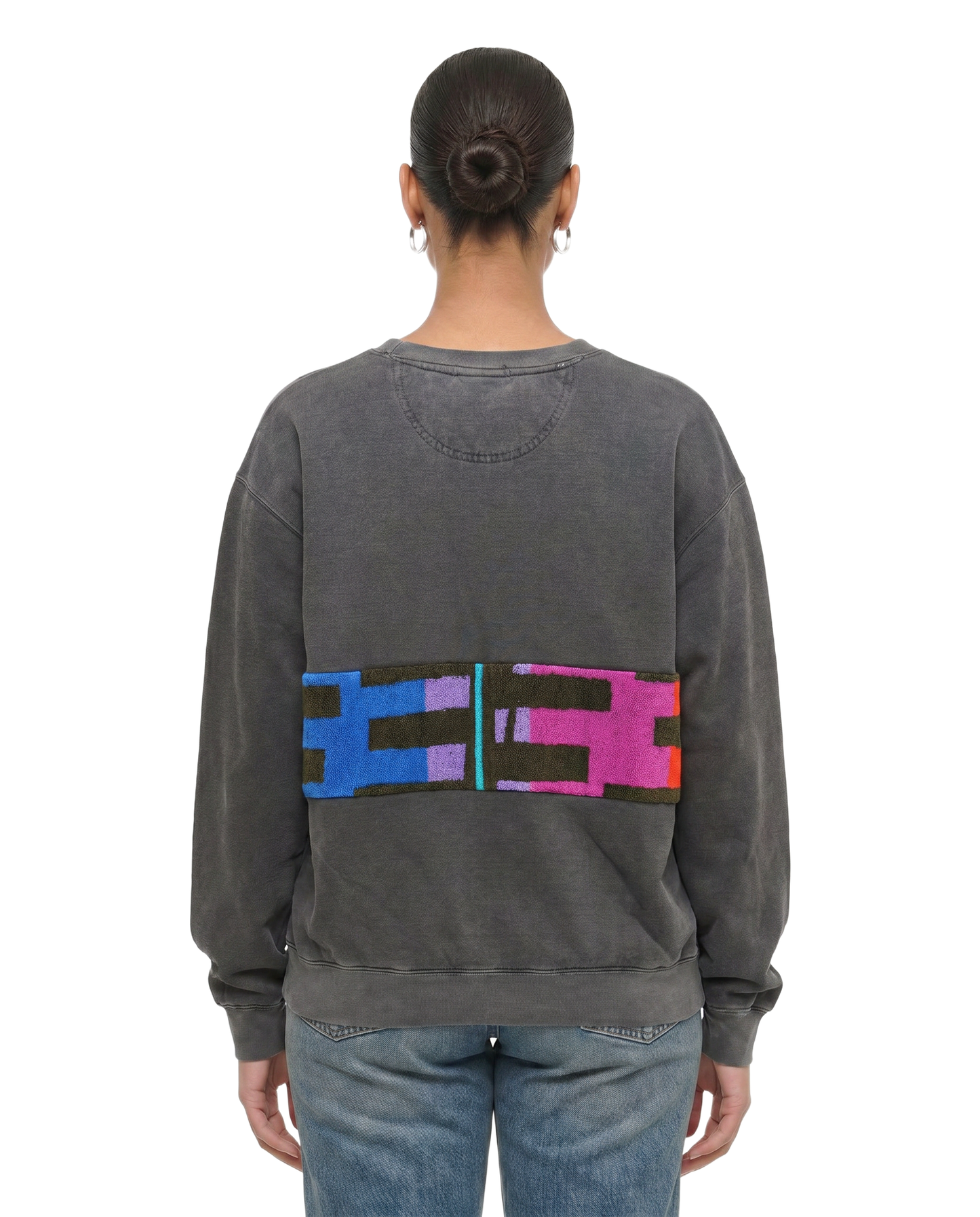 Large Pepper Sunset Chaser "Retro Horizon" — one-of-a-kind upcycled vintage beach towel sweatshirt, handmade by Kspek, view 2