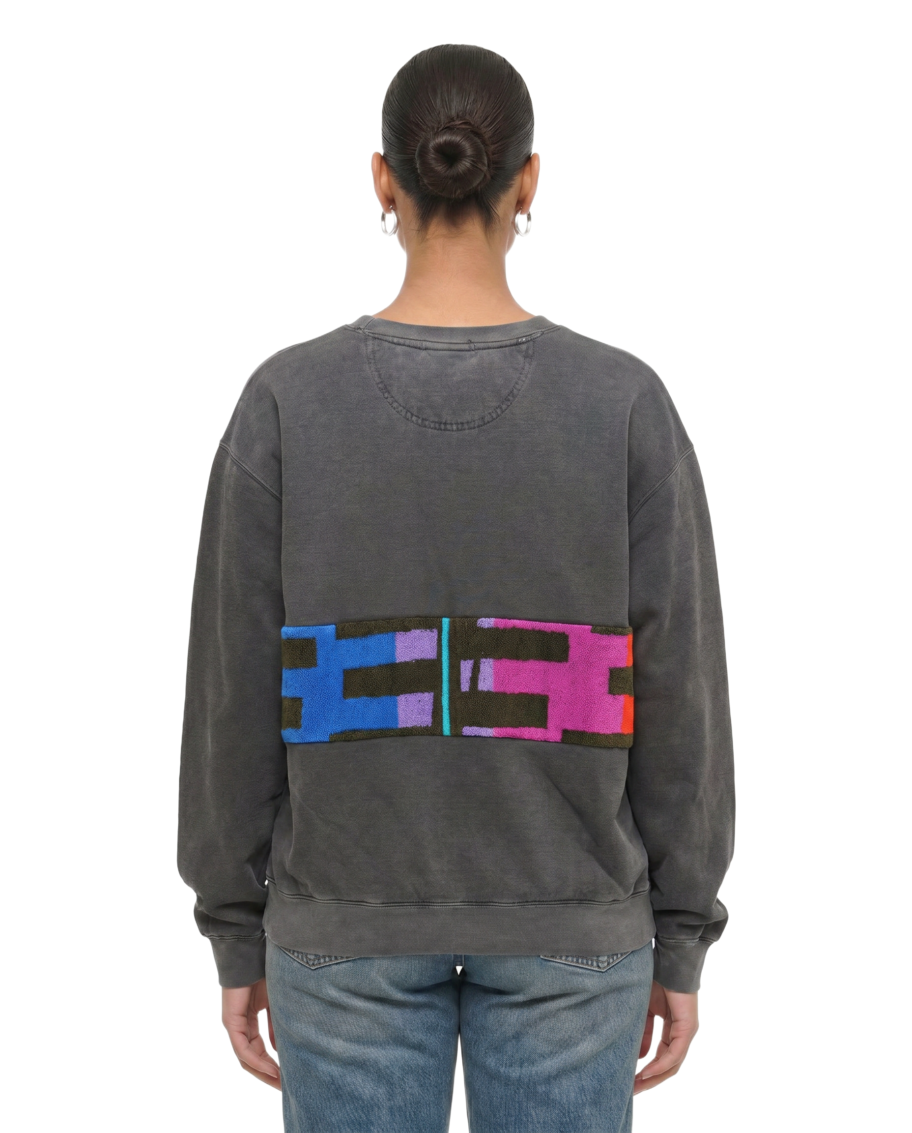 Large Pepper Sunset Chaser "Retro Horizon" — one-of-a-kind upcycled vintage beach towel sweatshirt, handmade by Kspek, view 2