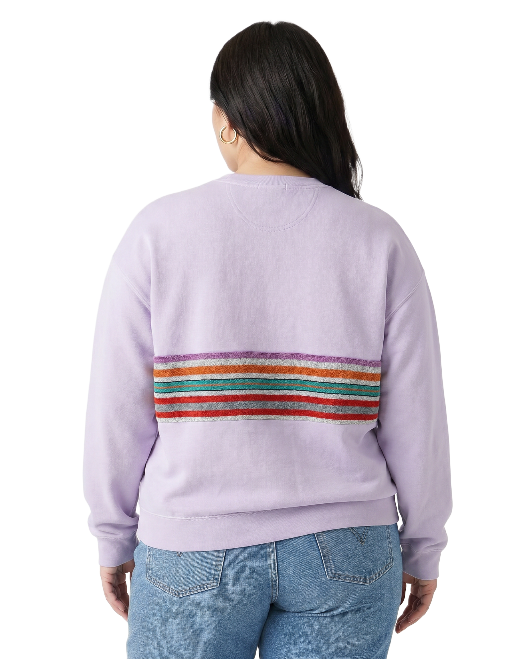X-Large Lavender Sunset Chaser "Retro Sunscape" — one-of-a-kind upcycled vintage beach towel sweatshirt, handmade by Kspek, view 2