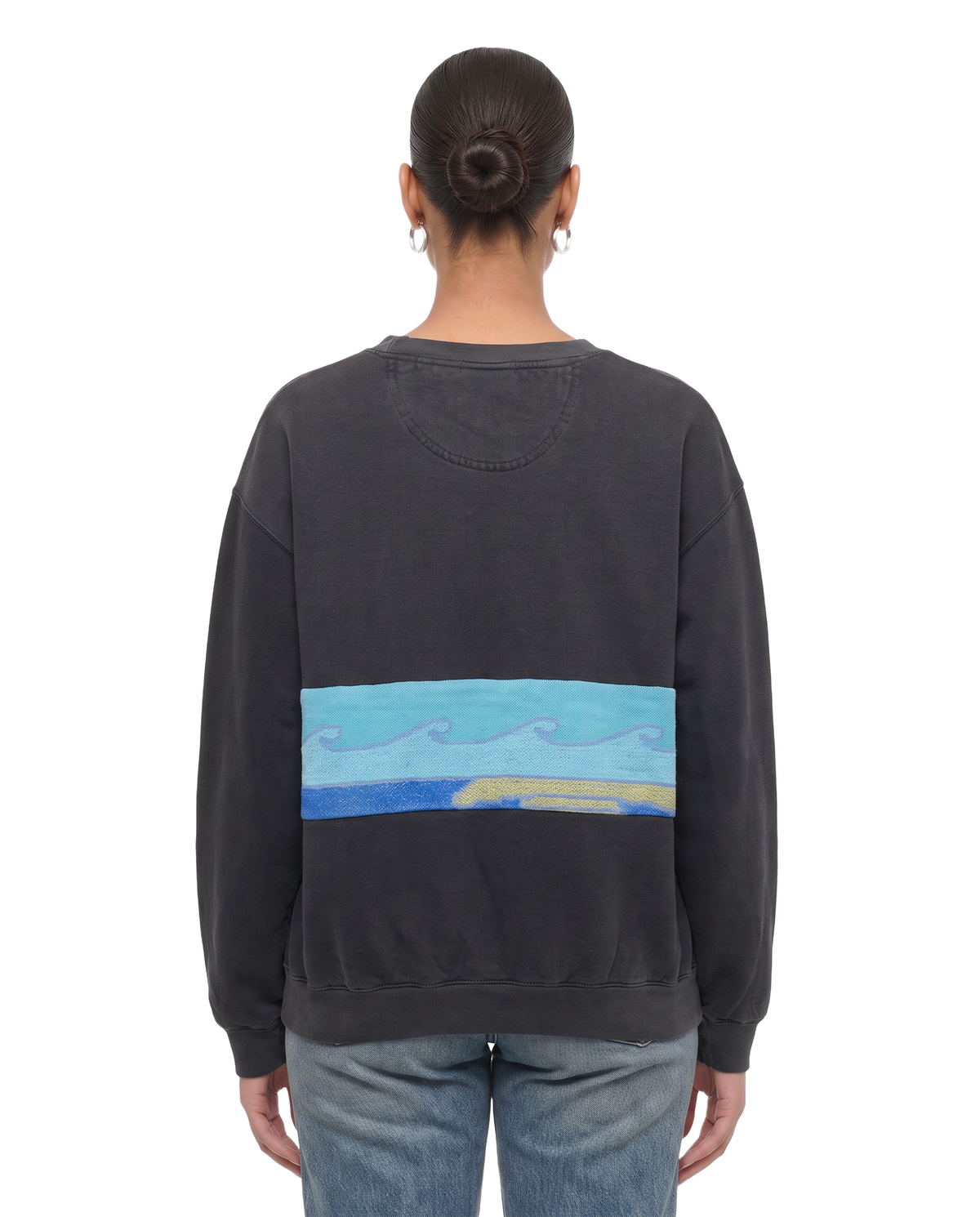 Large Pepper Sunset Chaser "Bubblegum Horizon" — one-of-a-kind upcycled vintage beach towel sweatshirt, handmade by Kspek, view 3