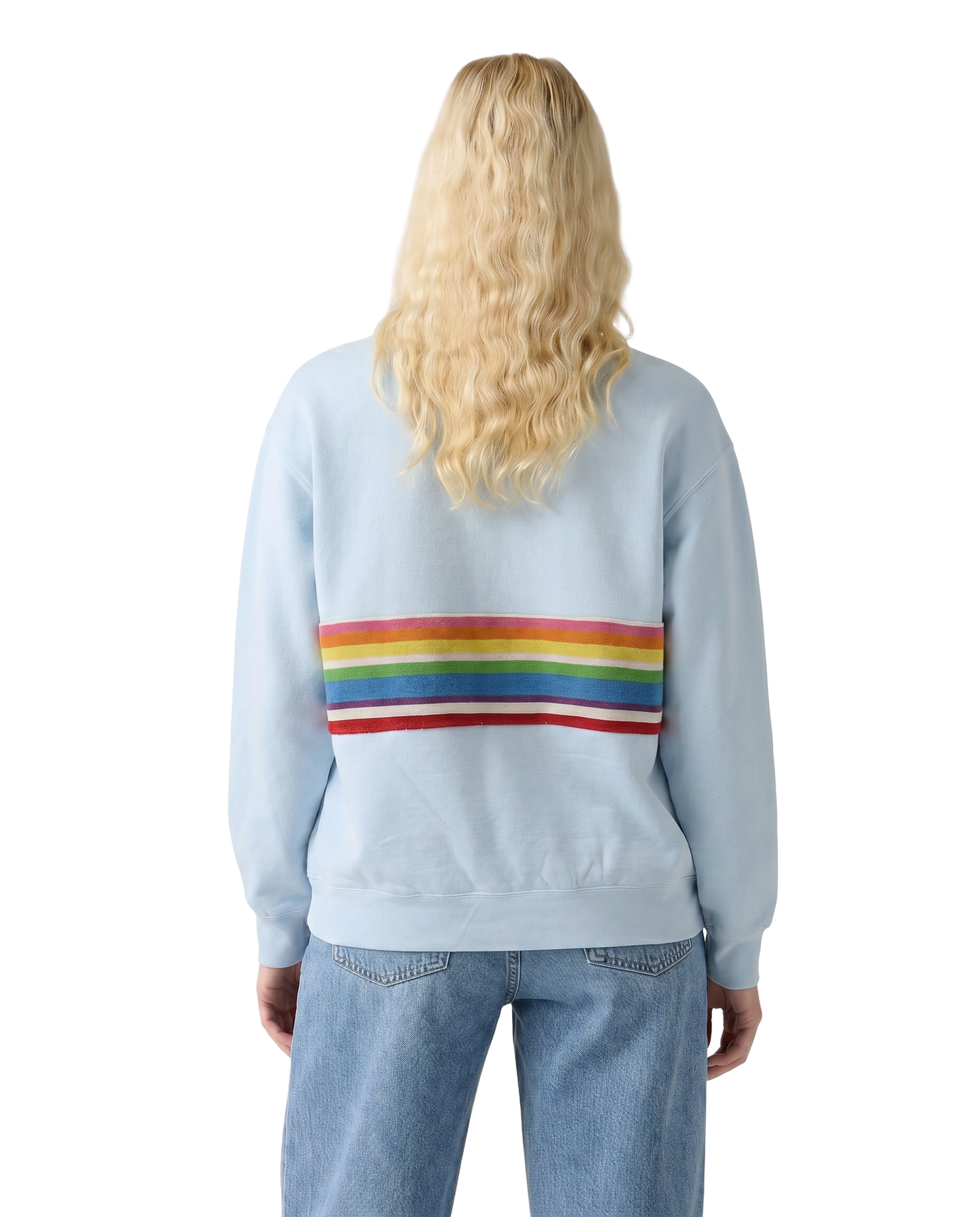 Medium Aqua Sunset Chaser "Vibrant Horizon" — one-of-a-kind upcycled vintage beach towel sweatshirt, handmade by Kspek, view 2