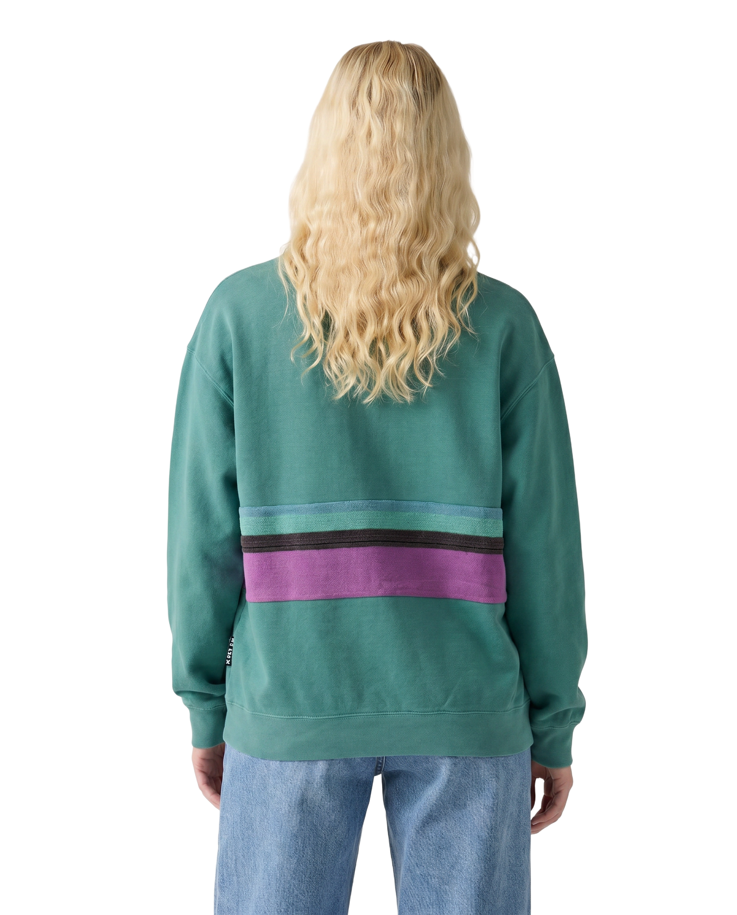 Medium Light Jade Sunset Chaser "Coastal Escape" — one-of-a-kind upcycled vintage beach towel sweatshirt, handmade by Kspek, view 2