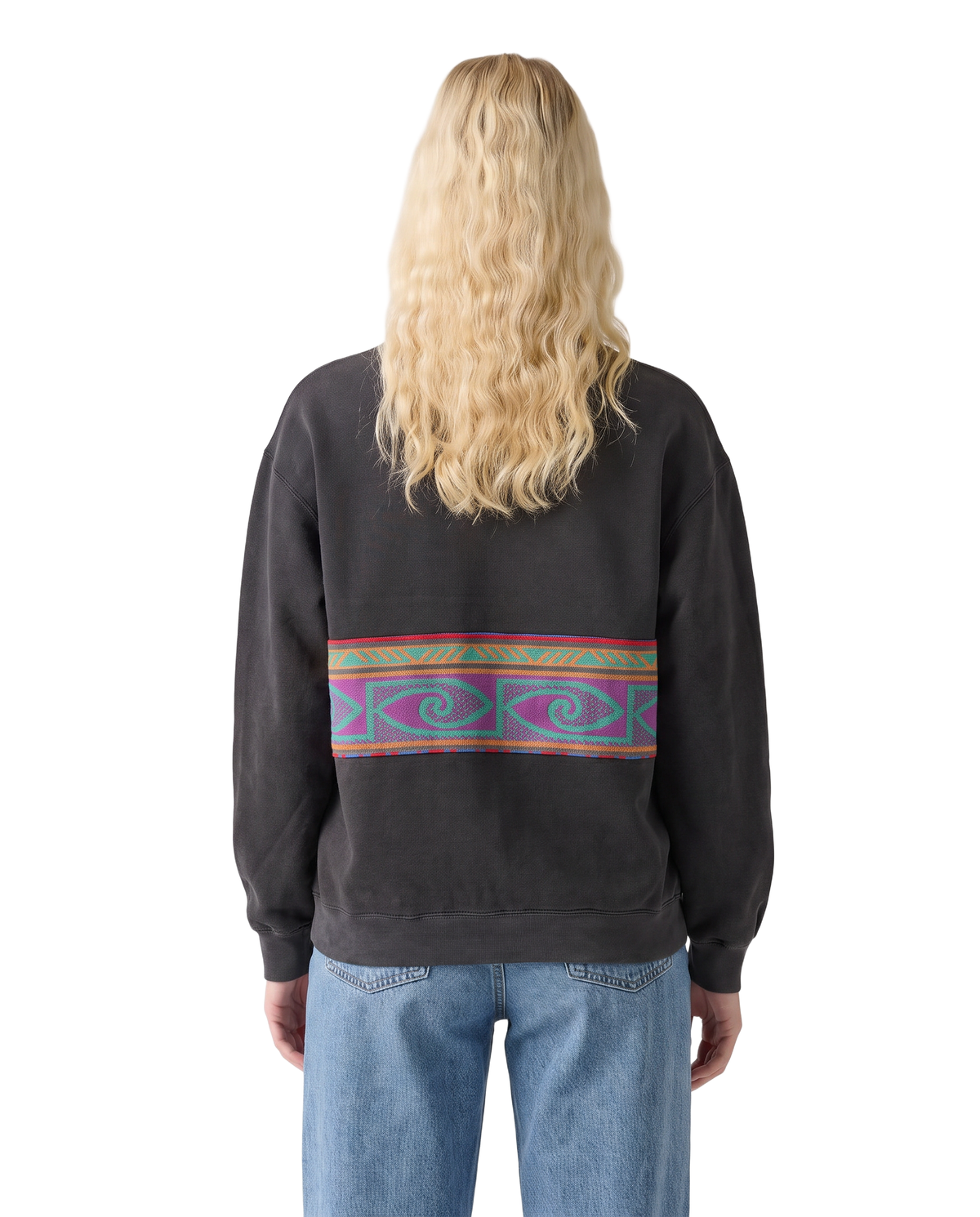 Medium Pepper Sunset Chaser "Spiral Sunset Bands" — one-of-a-kind upcycled vintage beach towel sweatshirt, handmade by Kspek, view 3