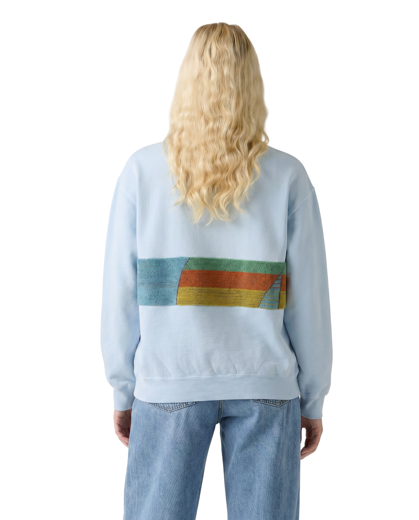 Medium Aqua Sunset Chaser "Horizon Dreamscape" — one-of-a-kind upcycled vintage beach towel sweatshirt, handmade by Kspek, view 2