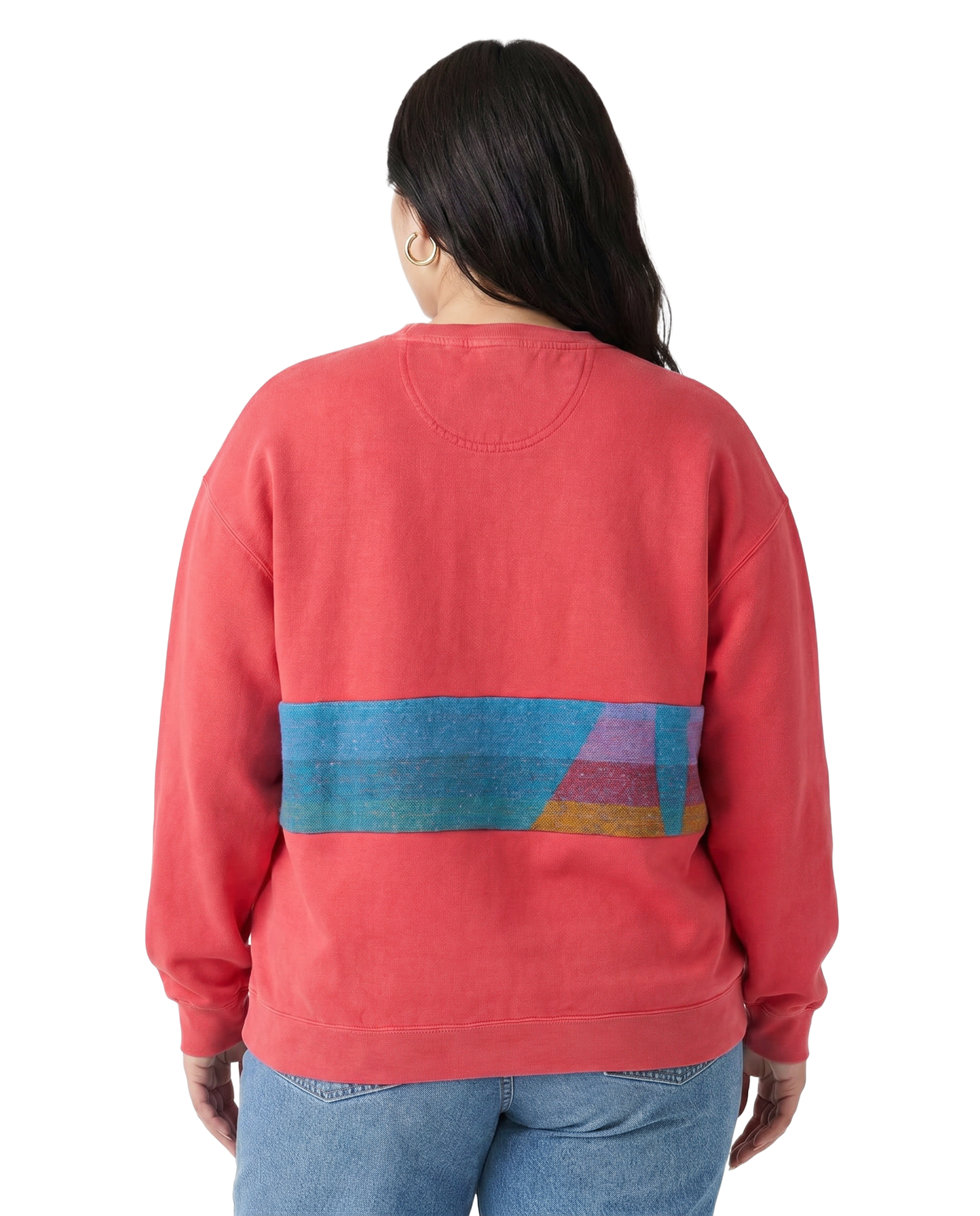 X-Large Watermelon Sunset Chaser "Sunset Sailor" — one-of-a-kind upcycled vintage beach towel sweatshirt, handmade by Kspek, view 2