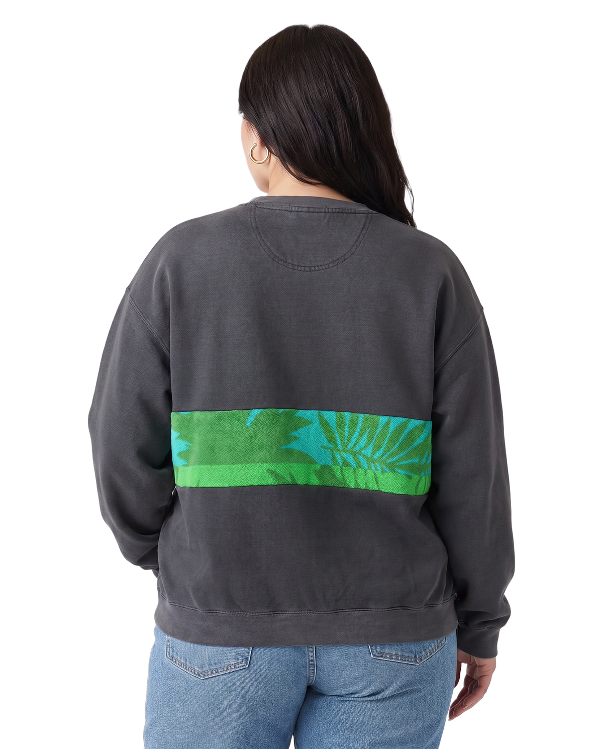 X-Large Pepper Sunset Chaser "Tropical Dawn Layers" — one-of-a-kind upcycled vintage beach towel sweatshirt, handmade by Kspek, view 3