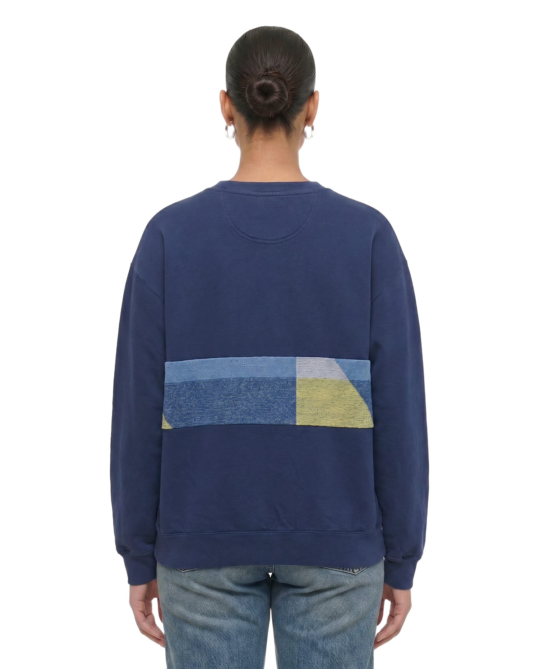 Large Navy Sunset Chaser "Coastal Colors" — one-of-a-kind upcycled vintage beach towel sweatshirt, handmade by Kspek, view 2