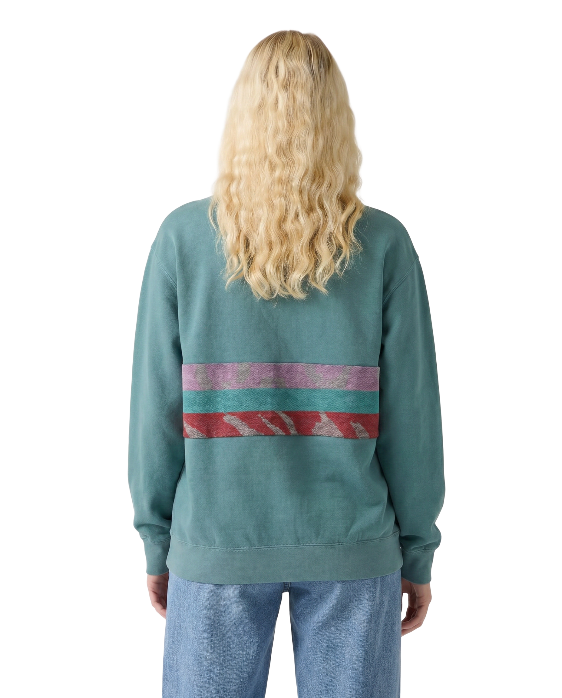 Medium Light Jade Sunset Chaser "Coastal Sunrise" — one-of-a-kind upcycled vintage beach towel sweatshirt, handmade by Kspek, view 2