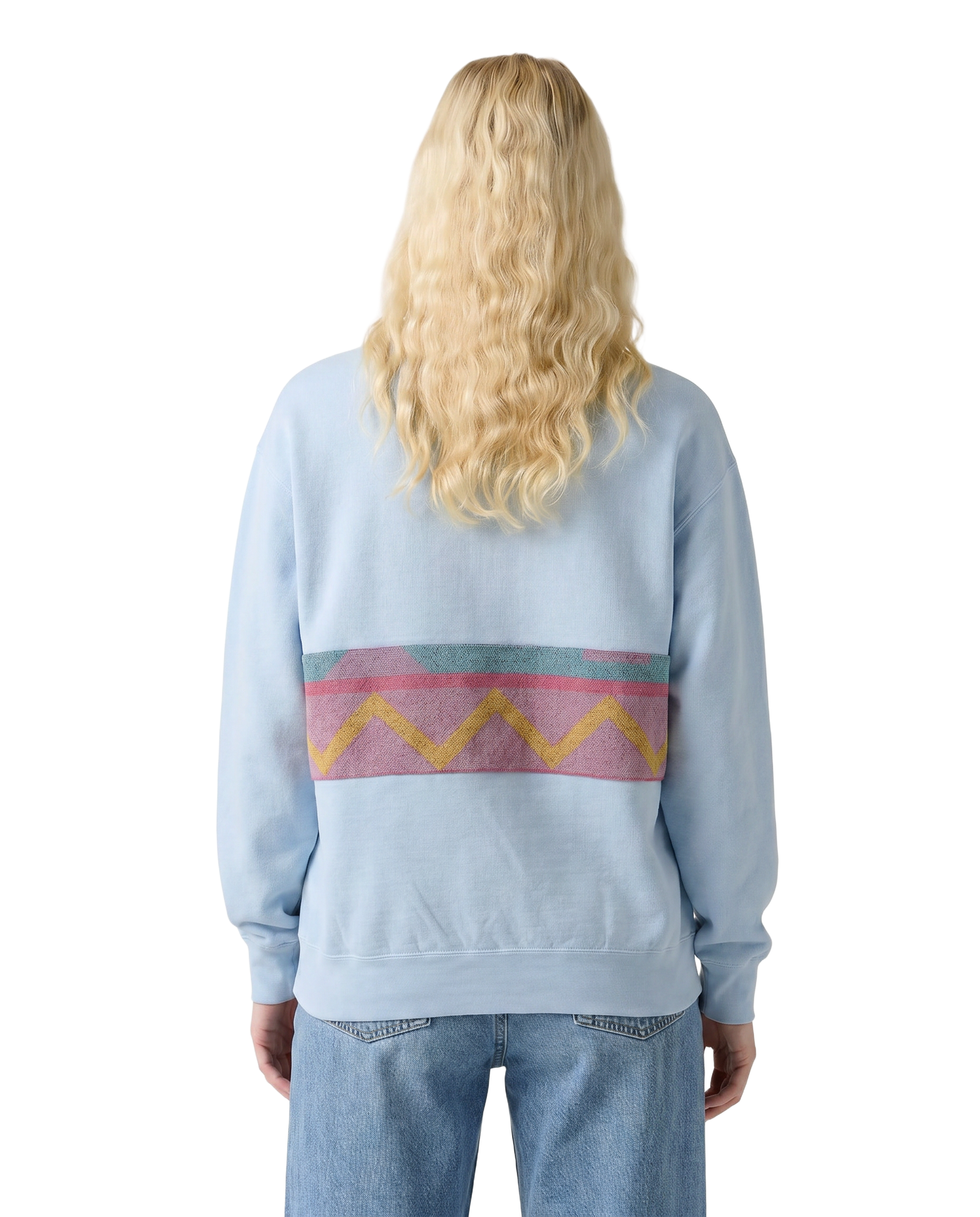 Medium Aqua Sunset Chaser "Cactus Glow" — one-of-a-kind upcycled vintage beach towel sweatshirt, handmade by Kspek, view 2