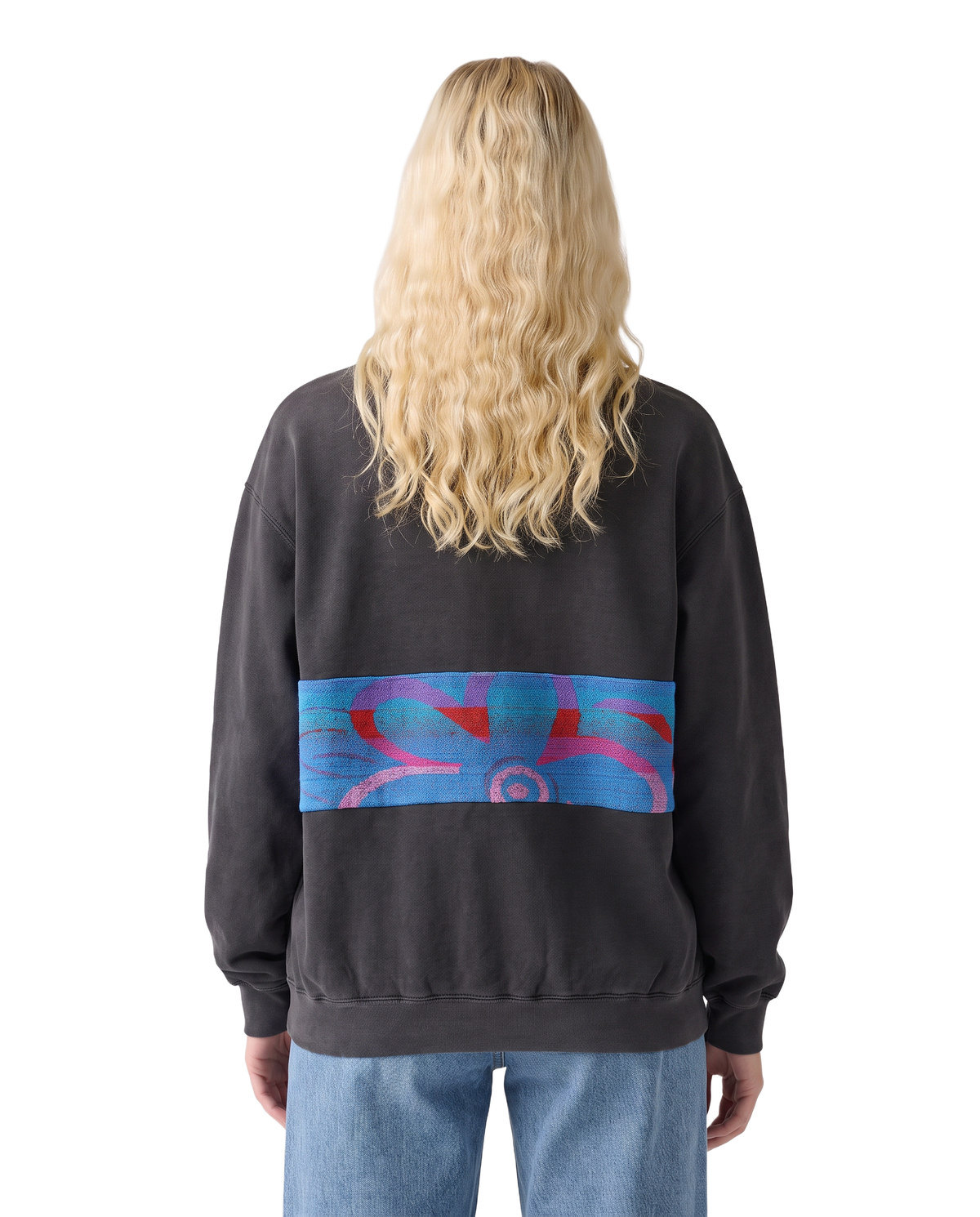 Medium Pepper Sunset Chaser "Pink Solar Arc" — one-of-a-kind upcycled vintage beach towel sweatshirt, handmade by Kspek, view 3