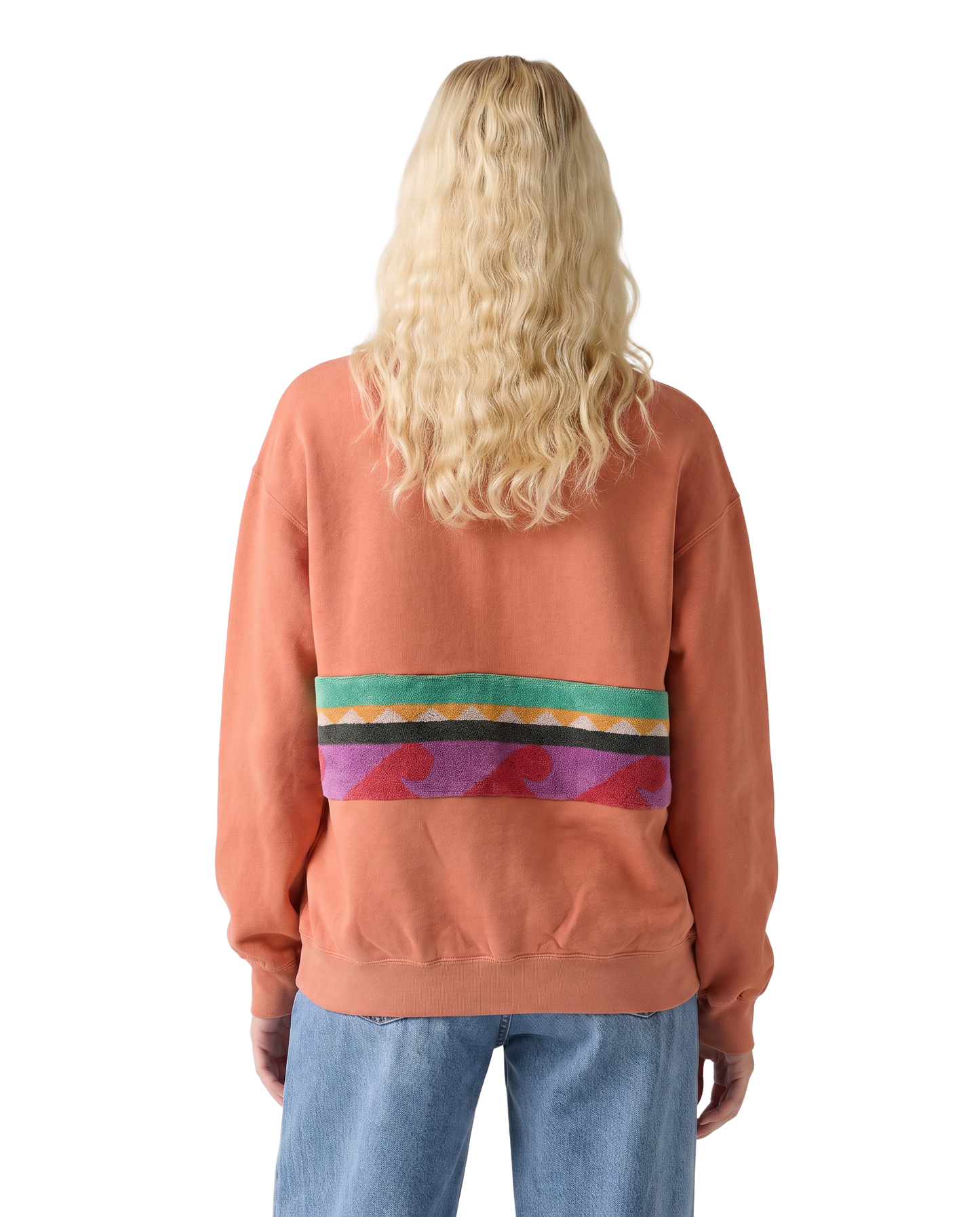 Medium Terracotta Sunset Chaser "Retro Shoreline Drifter" — one-of-a-kind upcycled vintage beach towel sweatshirt, handmade by Kspek, view 2