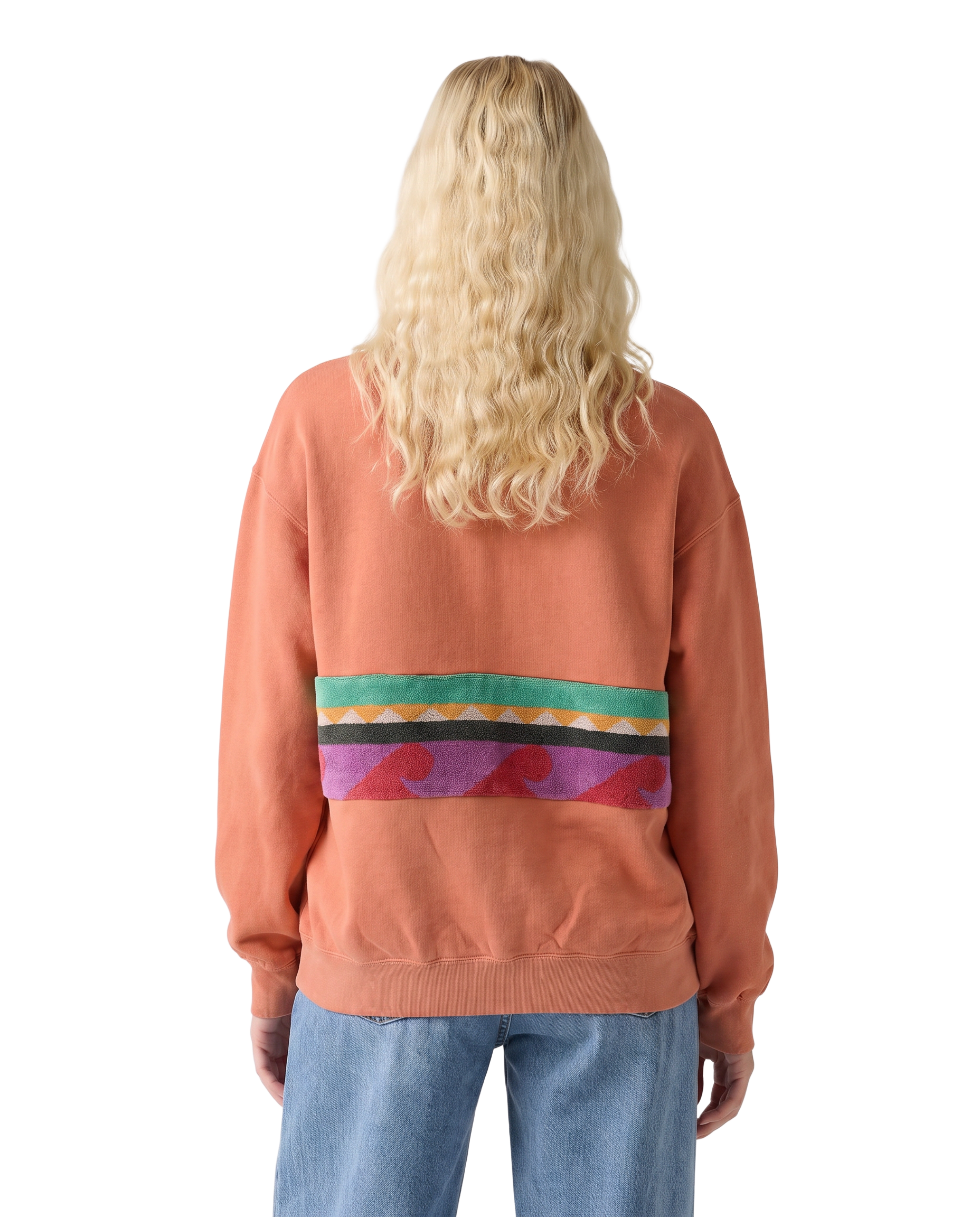 Medium Terracotta Sunset Chaser "Retro Shoreline Drifter" — one-of-a-kind upcycled vintage beach towel sweatshirt, handmade by Kspek, view 2