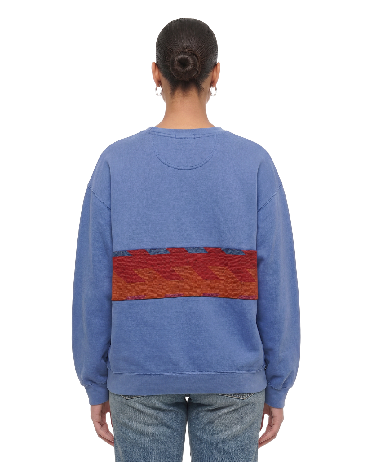 Large Dusty Blue Sunset Chaser "Zigzag Solstice" — one-of-a-kind upcycled vintage beach towel sweatshirt, handmade by Kspek, view 3