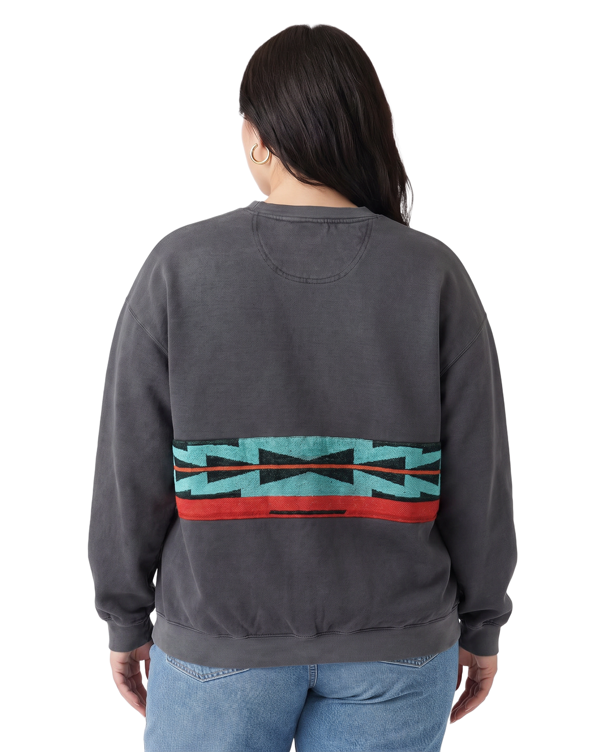X-Large Pepper Sunset Chaser "Rustic Sun Waves" — one-of-a-kind upcycled vintage beach towel sweatshirt, handmade by Kspek, view 3