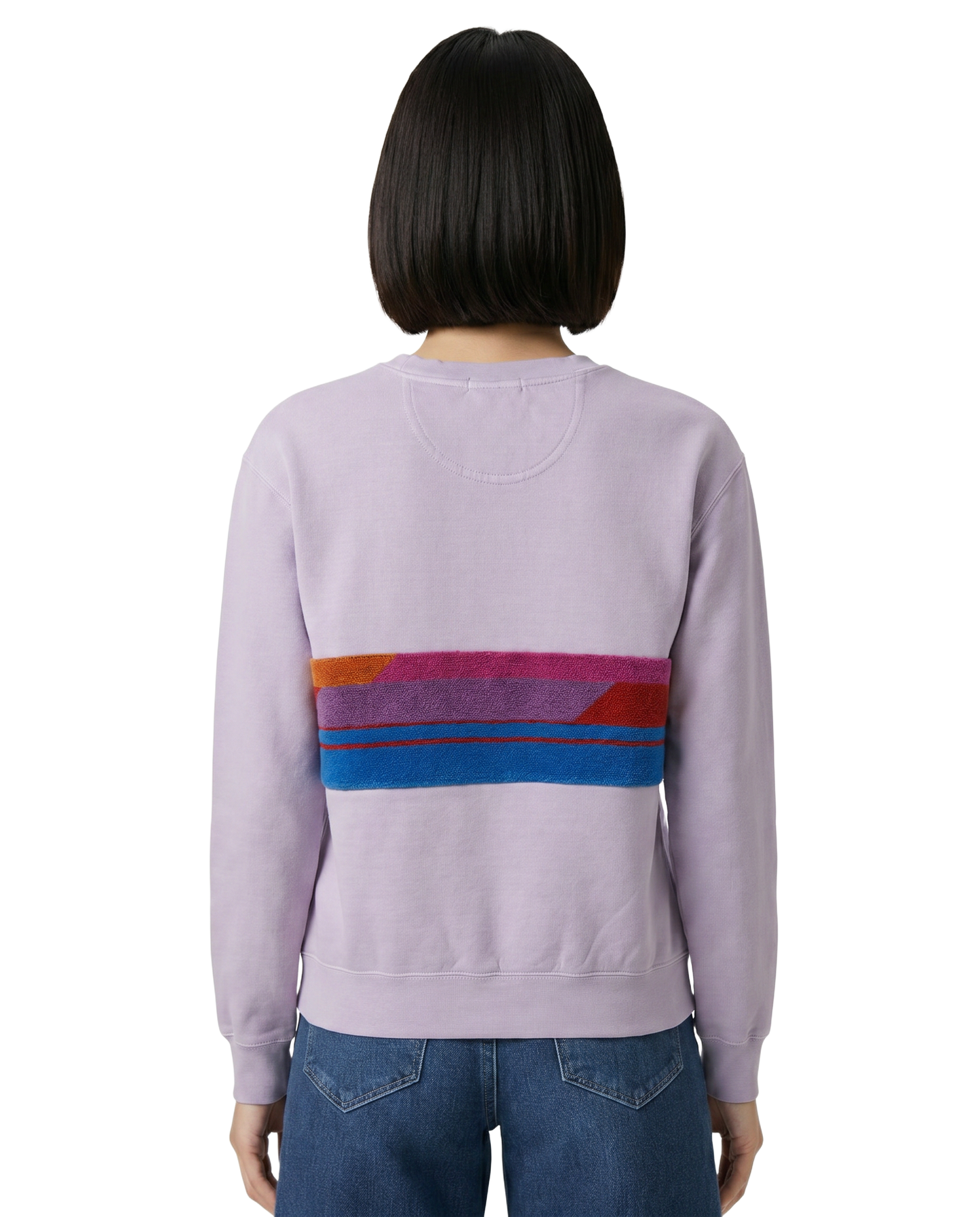 Small Lavender Sunset Chaser "Desert Dreamscape" — one-of-a-kind upcycled vintage beach towel sweatshirt, handmade by Kspek, view 2