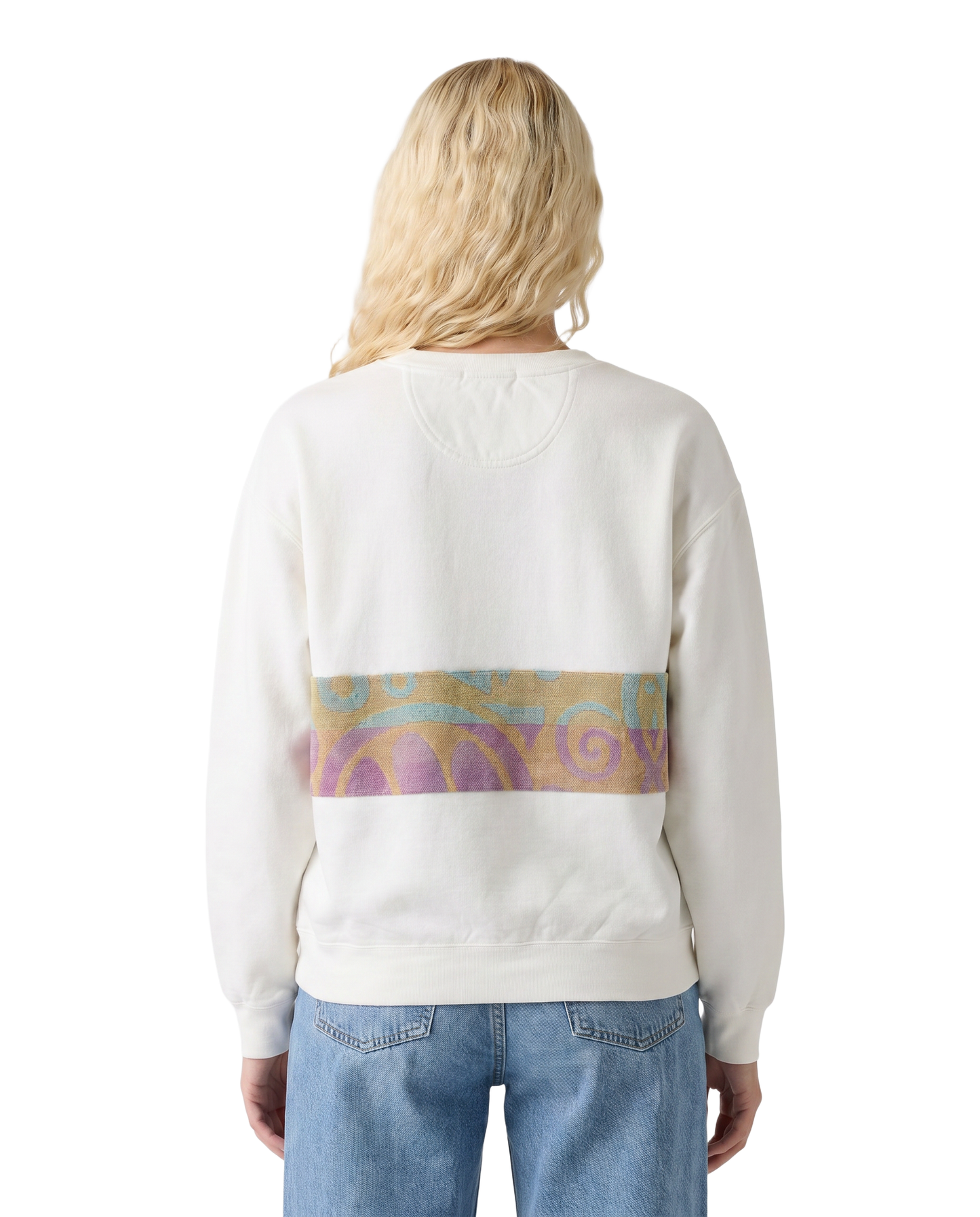 Medium White Sunset Chaser "Coastal Echo" — one-of-a-kind upcycled vintage beach towel sweatshirt, handmade by Kspek, view 2