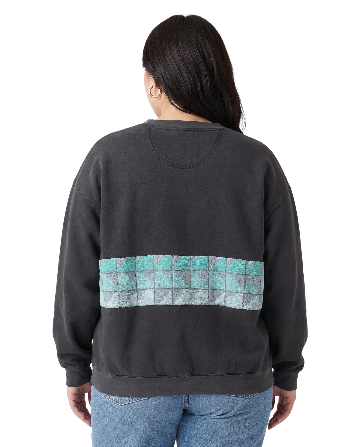 X-Large Pepper Sunset Chaser "Pastel Mosaic Dawn" — one-of-a-kind upcycled vintage beach towel sweatshirt, handmade by Kspek, view 3