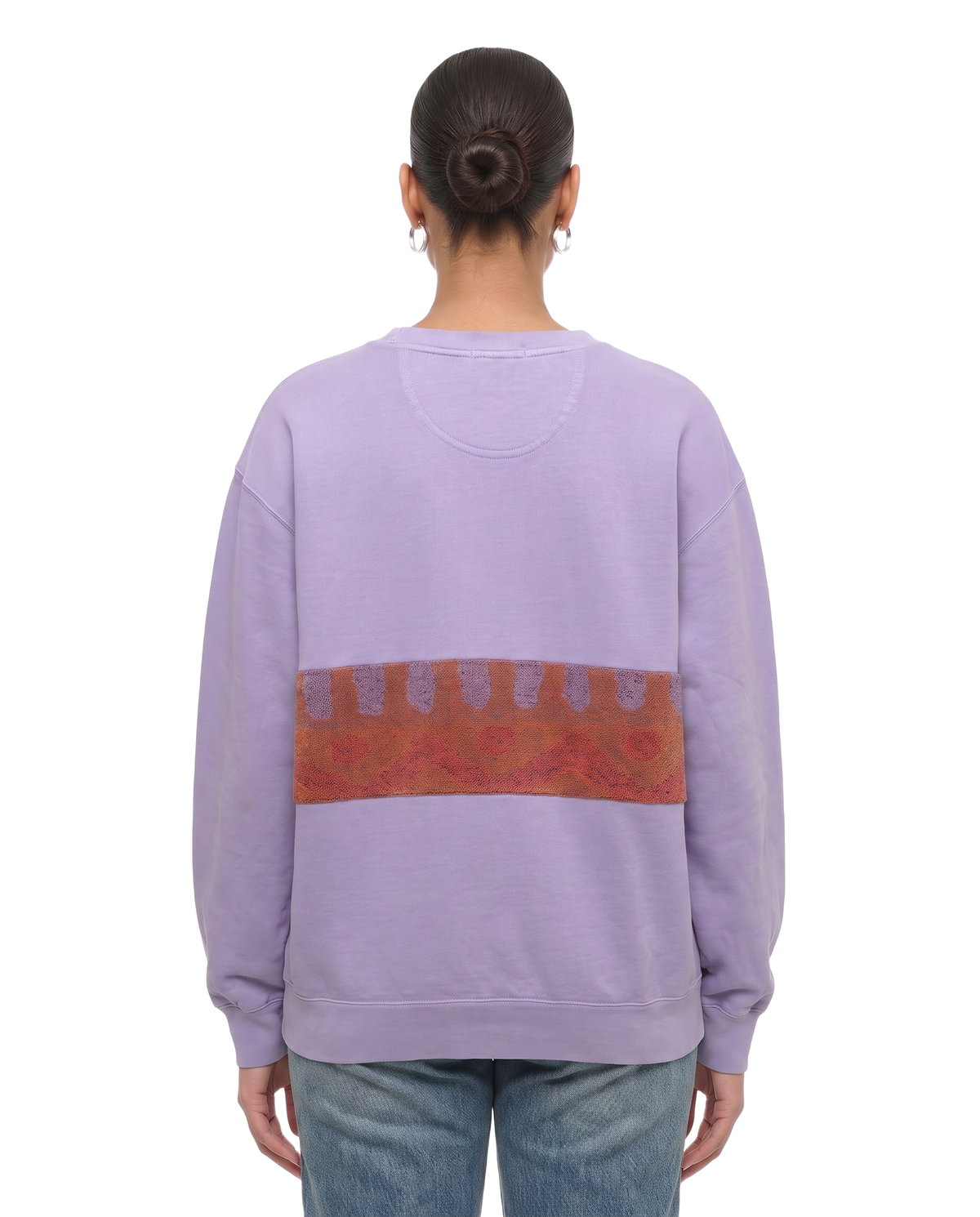 Large Lavender Sunset Chaser "Radiant Horizon" — one-of-a-kind upcycled vintage beach towel sweatshirt, handmade by Kspek, view 3