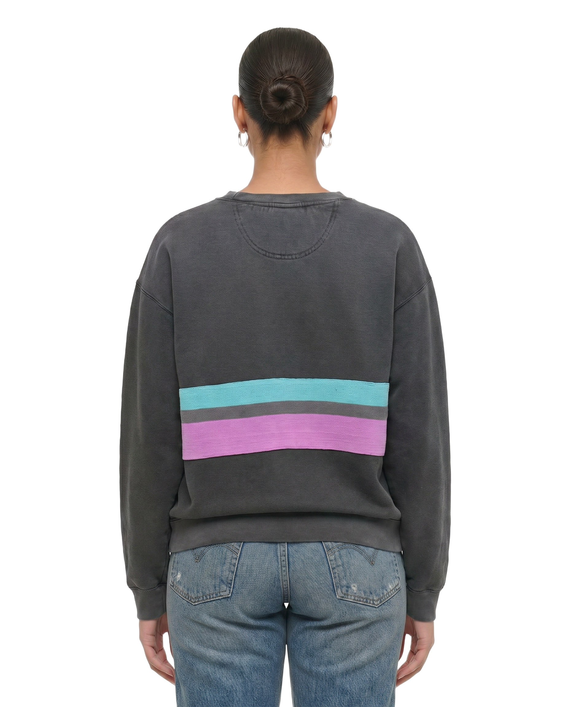 Large Pepper Sunset Chaser "Magenta Sunset" — one-of-a-kind upcycled vintage beach towel sweatshirt, handmade by Kspek, view 2