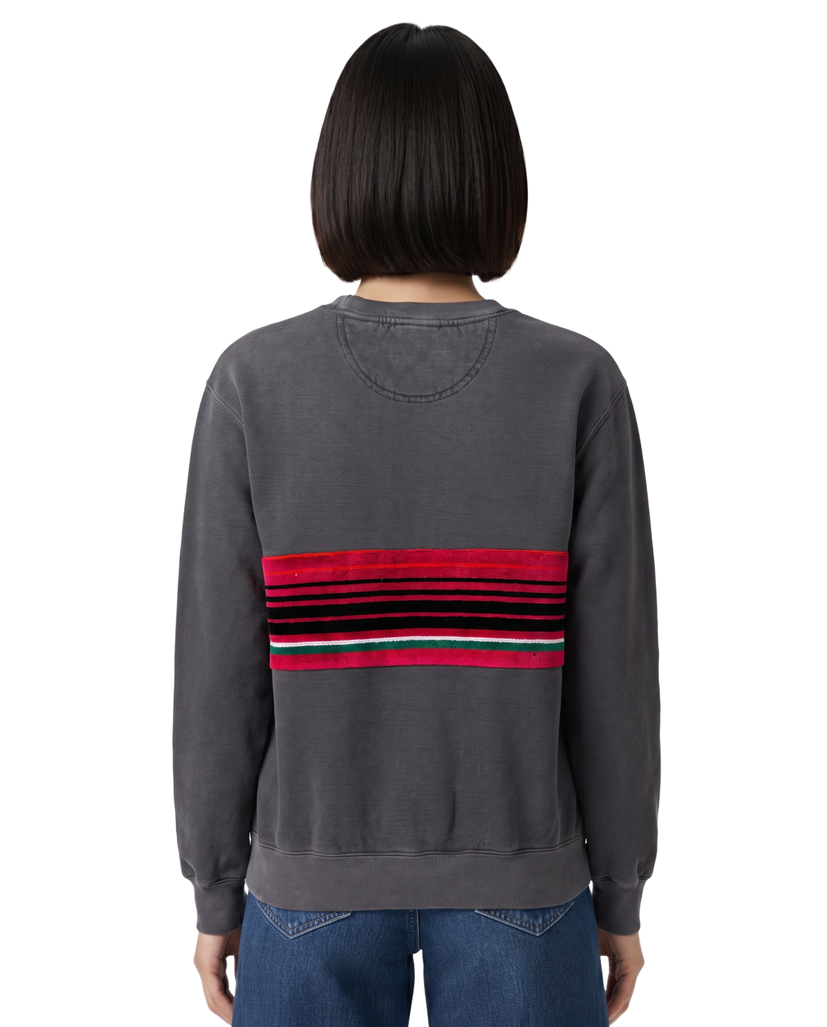 Small Pepper Sunset Chaser "Striped Sun Arch" — one-of-a-kind upcycled vintage beach towel sweatshirt, handmade by Kspek, view 3