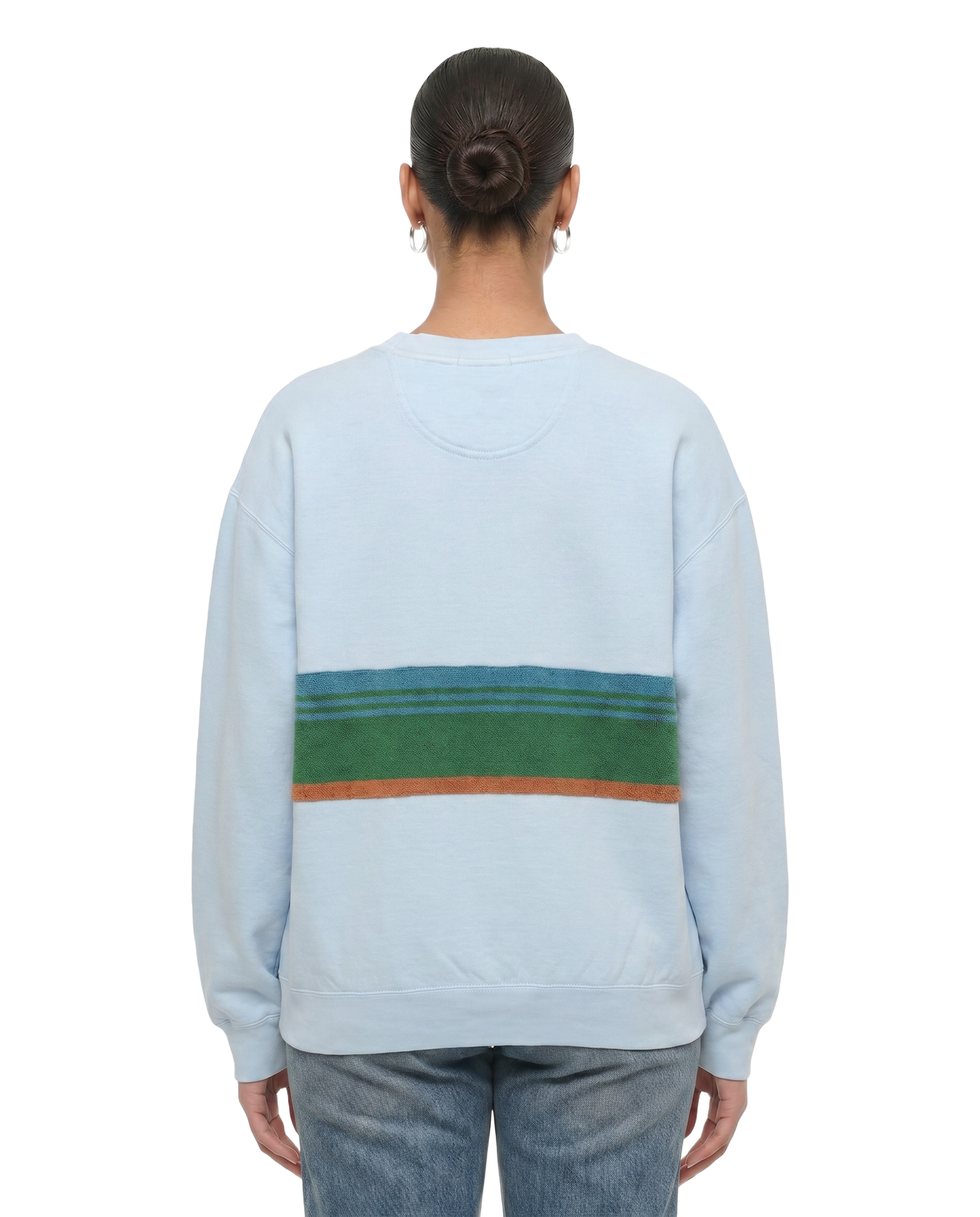 Large Aqua Sunset Chaser "Green Flash" — one-of-a-kind upcycled vintage beach towel sweatshirt, handmade by Kspek, view 2