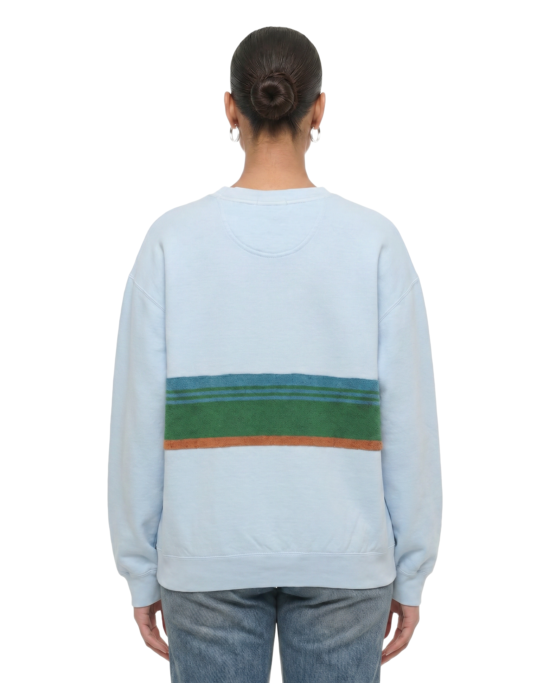 Large Aqua Sunset Chaser "Green Flash" — one-of-a-kind upcycled vintage beach towel sweatshirt, handmade by Kspek, view 2