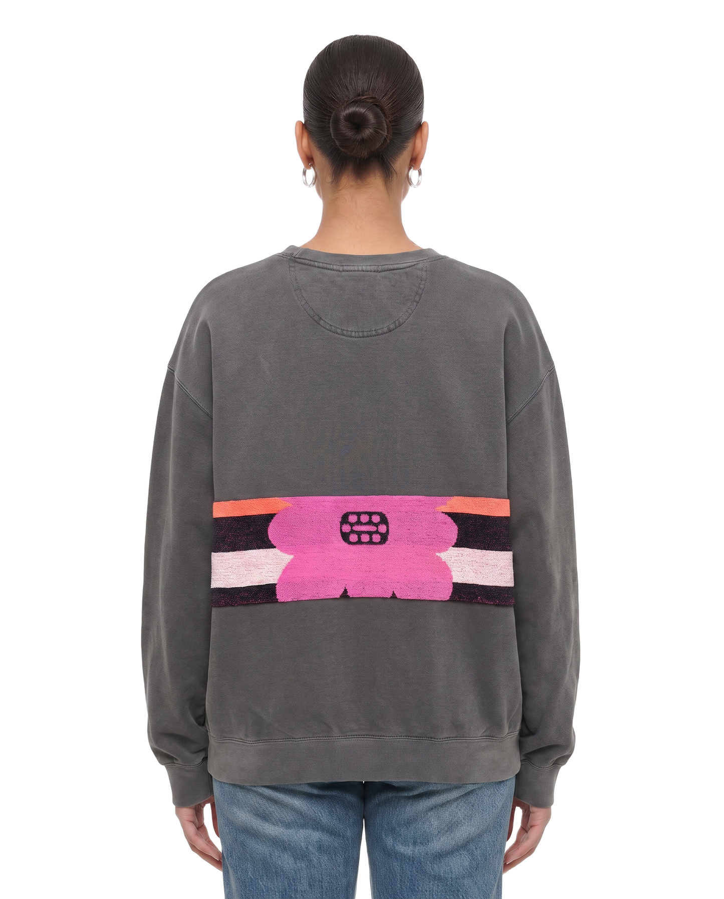 Large Pepper Sunset Chaser "Blooming Sunset" — one-of-a-kind upcycled vintage beach towel sweatshirt, handmade by Kspek, view 3