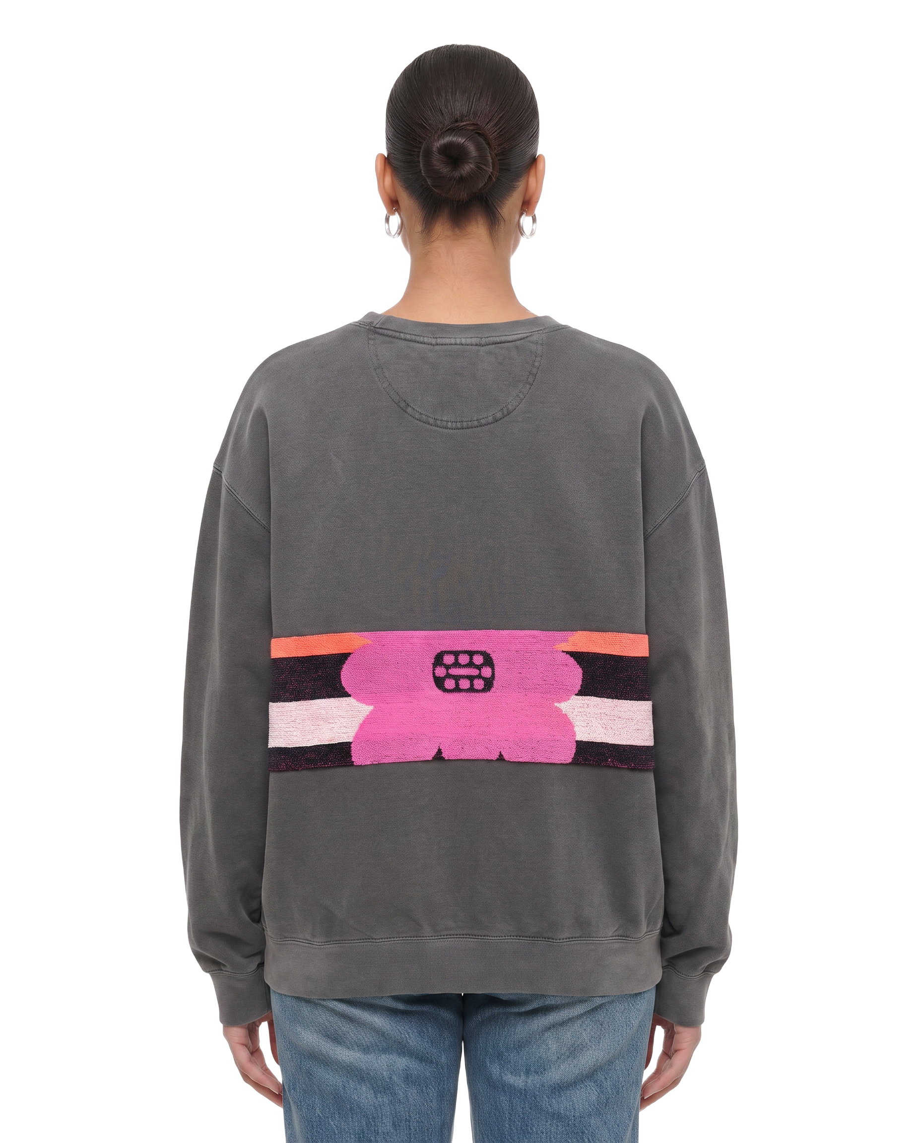 Large Pepper Sunset Chaser "Blooming Sunset" — one-of-a-kind upcycled vintage beach towel sweatshirt, handmade by Kspek, view 3