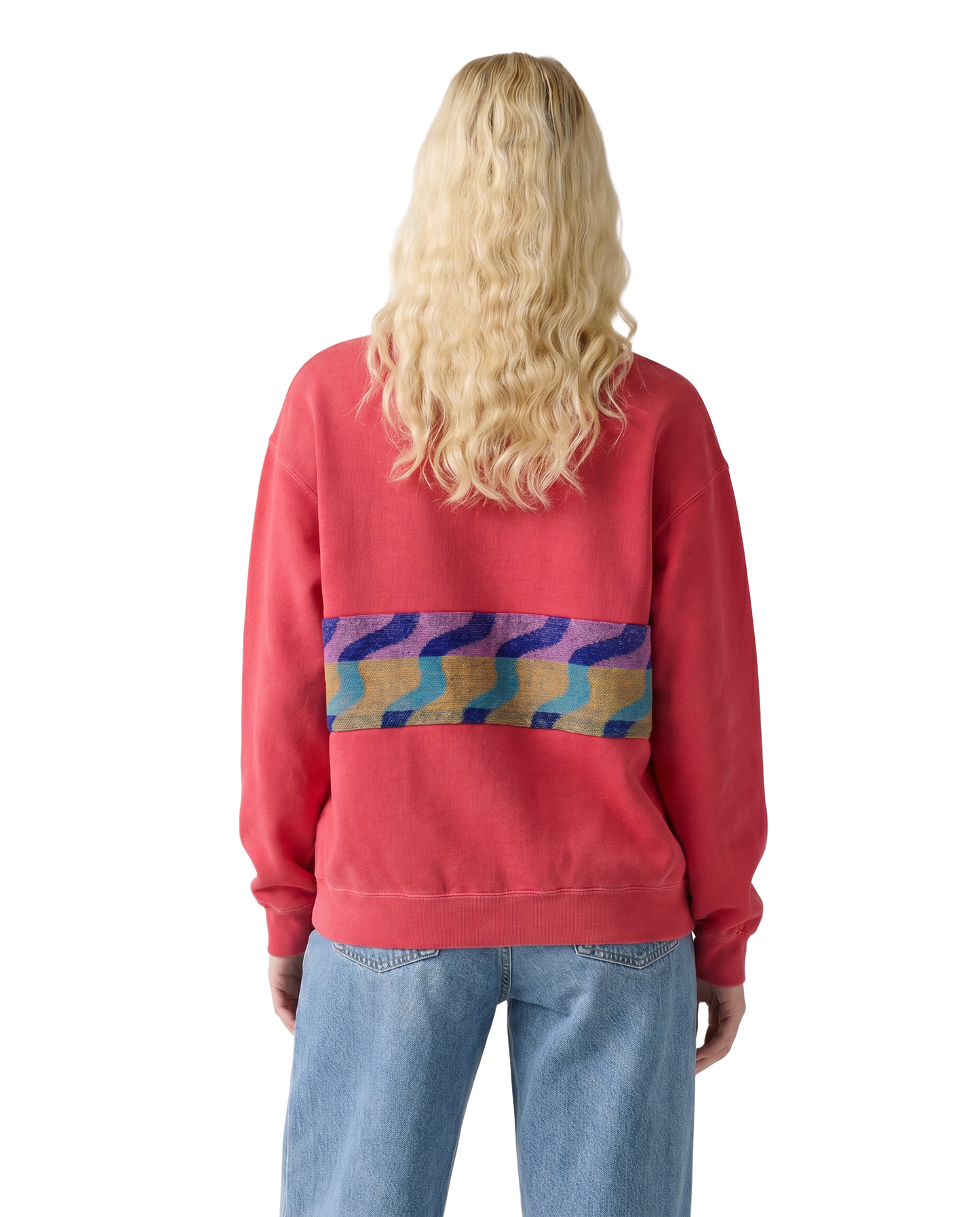 Medium Watermelon Sunset Chaser "Beach Bliss" — one-of-a-kind upcycled vintage beach towel sweatshirt, handmade by Kspek, view 2