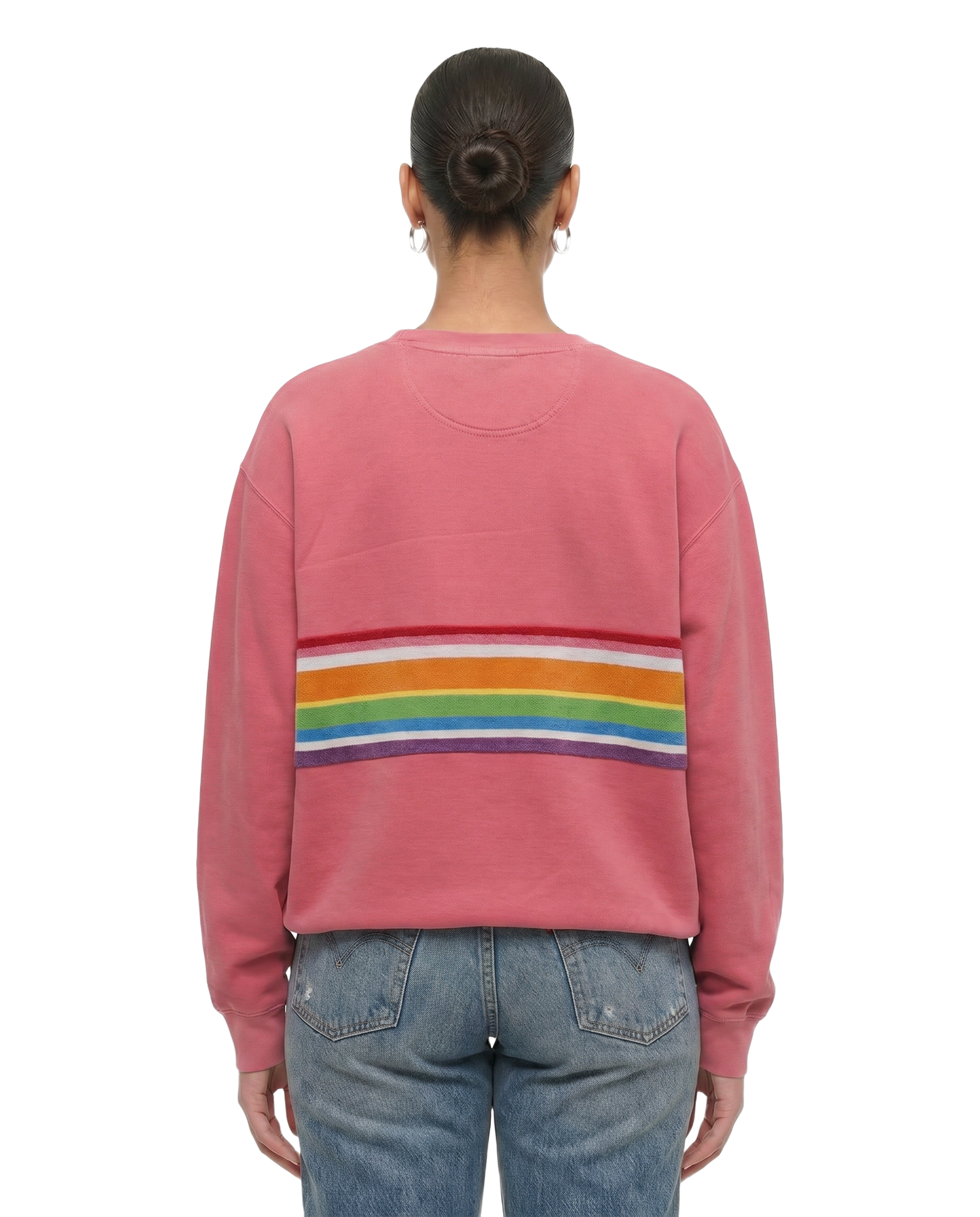 Large Watermelon Sunset Chaser "Retro Radiance" — one-of-a-kind upcycled vintage beach towel sweatshirt, handmade by Kspek, view 2