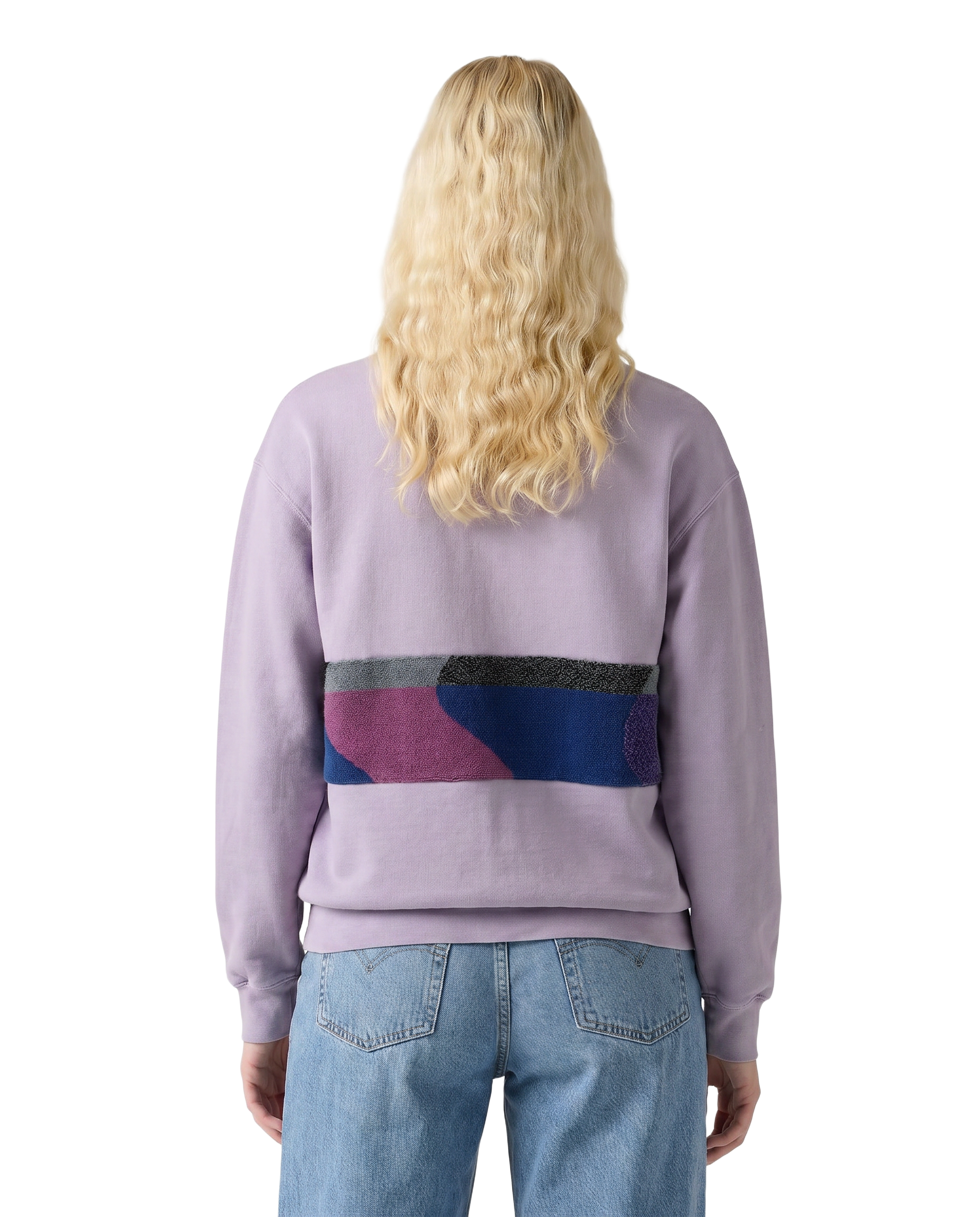 Medium Lavender Sunset Chaser "Pink Reflection" — one-of-a-kind upcycled vintage beach towel sweatshirt, handmade by Kspek, view 2
