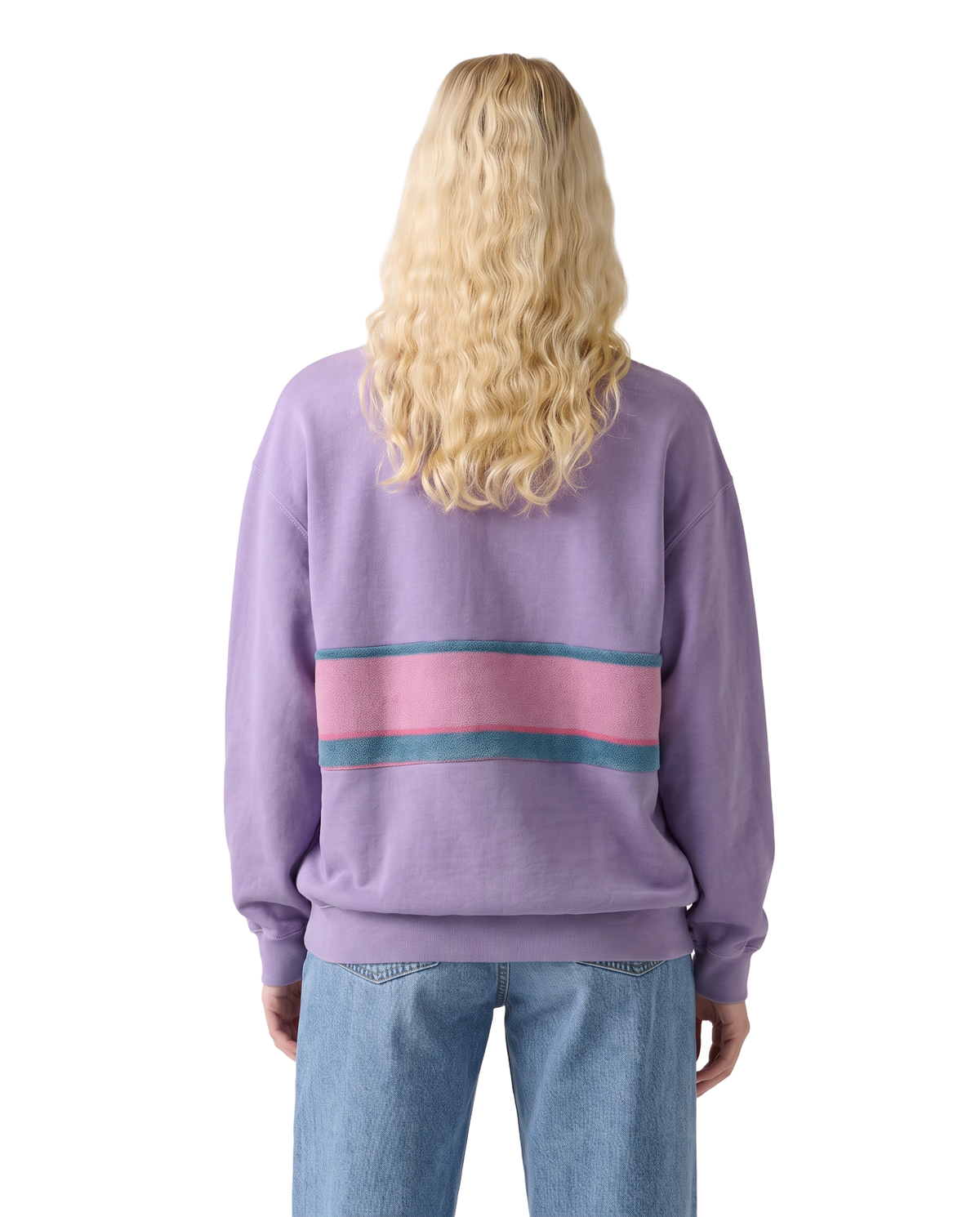 Medium Lavender Sunset Chaser "Berry Dusk Horizon" — one-of-a-kind upcycled vintage beach towel sweatshirt, handmade by Kspek, view 3