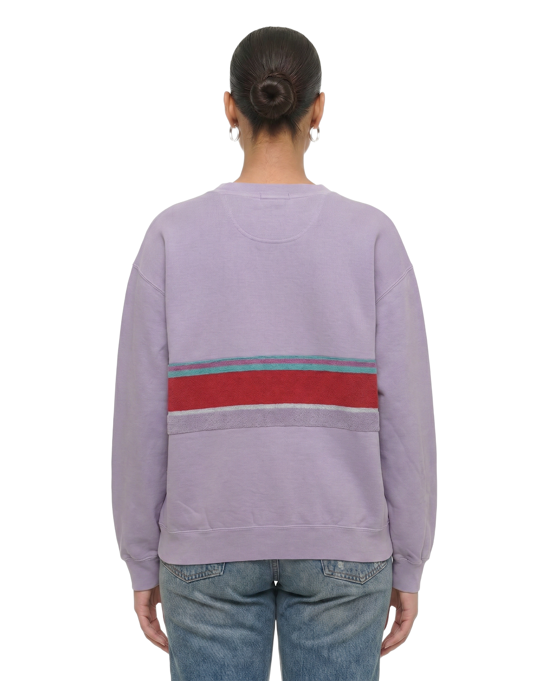 Large Lavender Sunset Chaser "Radiant Oasis" — one-of-a-kind upcycled vintage beach towel sweatshirt, handmade by Kspek, view 2