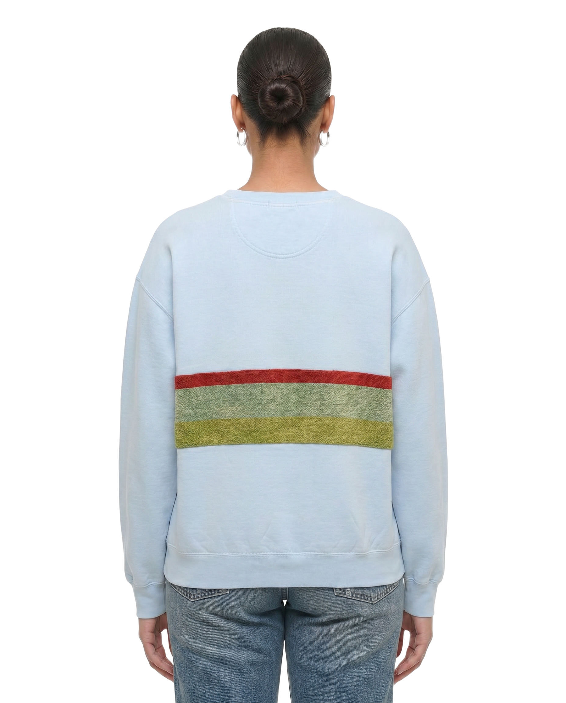 Large Aqua Sunset Chaser "Beach Horizon" — one-of-a-kind upcycled vintage beach towel sweatshirt, handmade by Kspek, view 2
