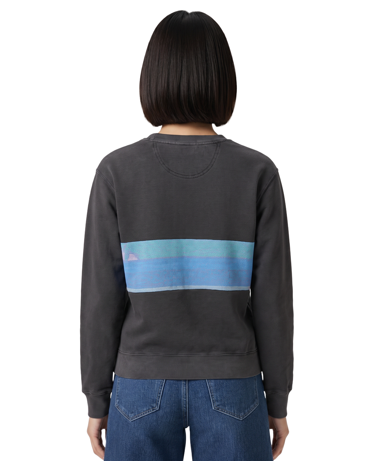 Small Pepper Sunset Chaser "Pink Dawn Curve" — one-of-a-kind upcycled vintage beach towel sweatshirt, handmade by Kspek, view 3