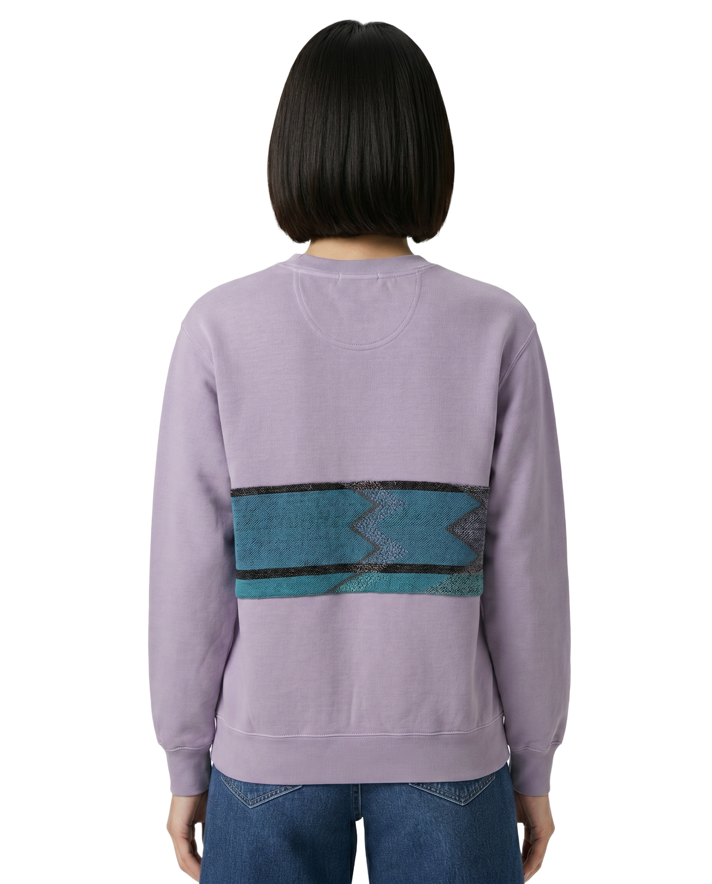 Small Lavender Sunset Chaser "Horizon Vibes" — one-of-a-kind upcycled vintage beach towel sweatshirt, handmade by Kspek, view 2