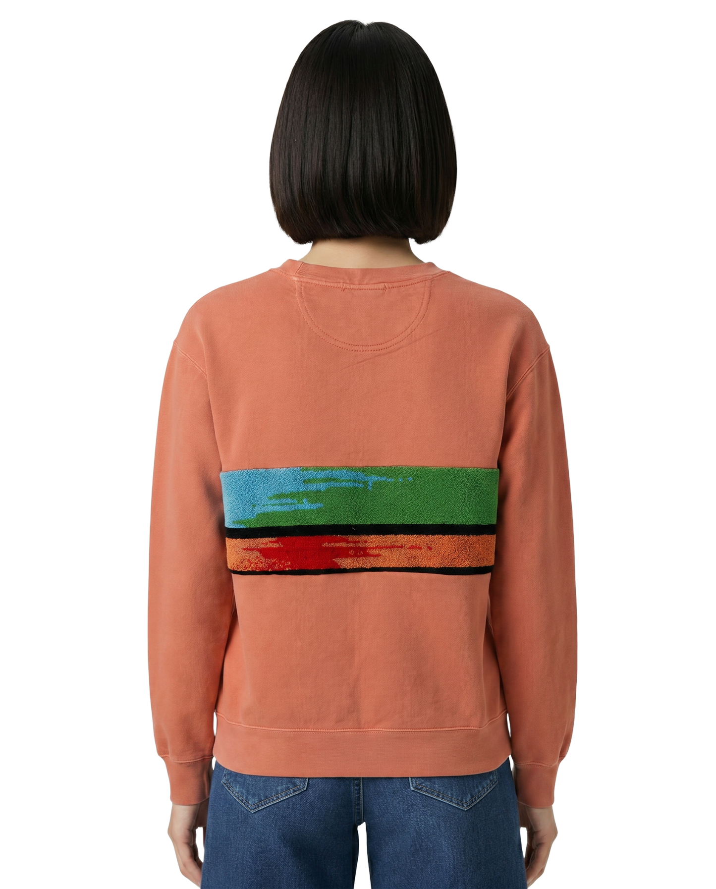 Small Terracotta Sunset Chaser "Canyon Breeze" — one-of-a-kind upcycled vintage beach towel sweatshirt, handmade by Kspek, view 2