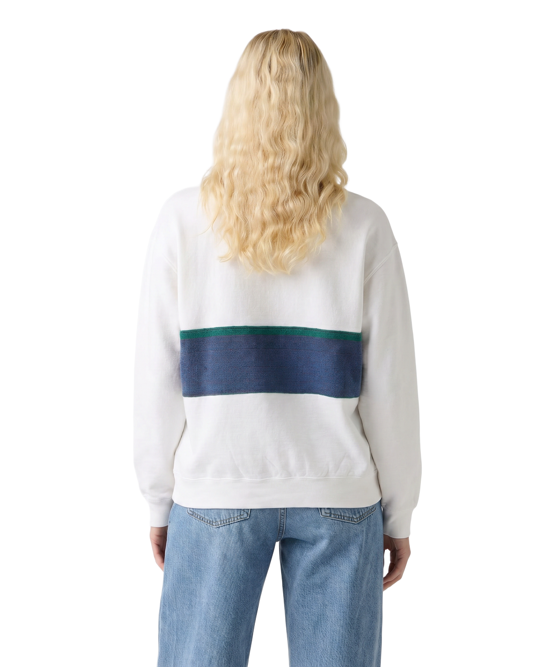 Medium White Sunset Chaser "Horizon Chill" — one-of-a-kind upcycled vintage beach towel sweatshirt, handmade by Kspek, view 2