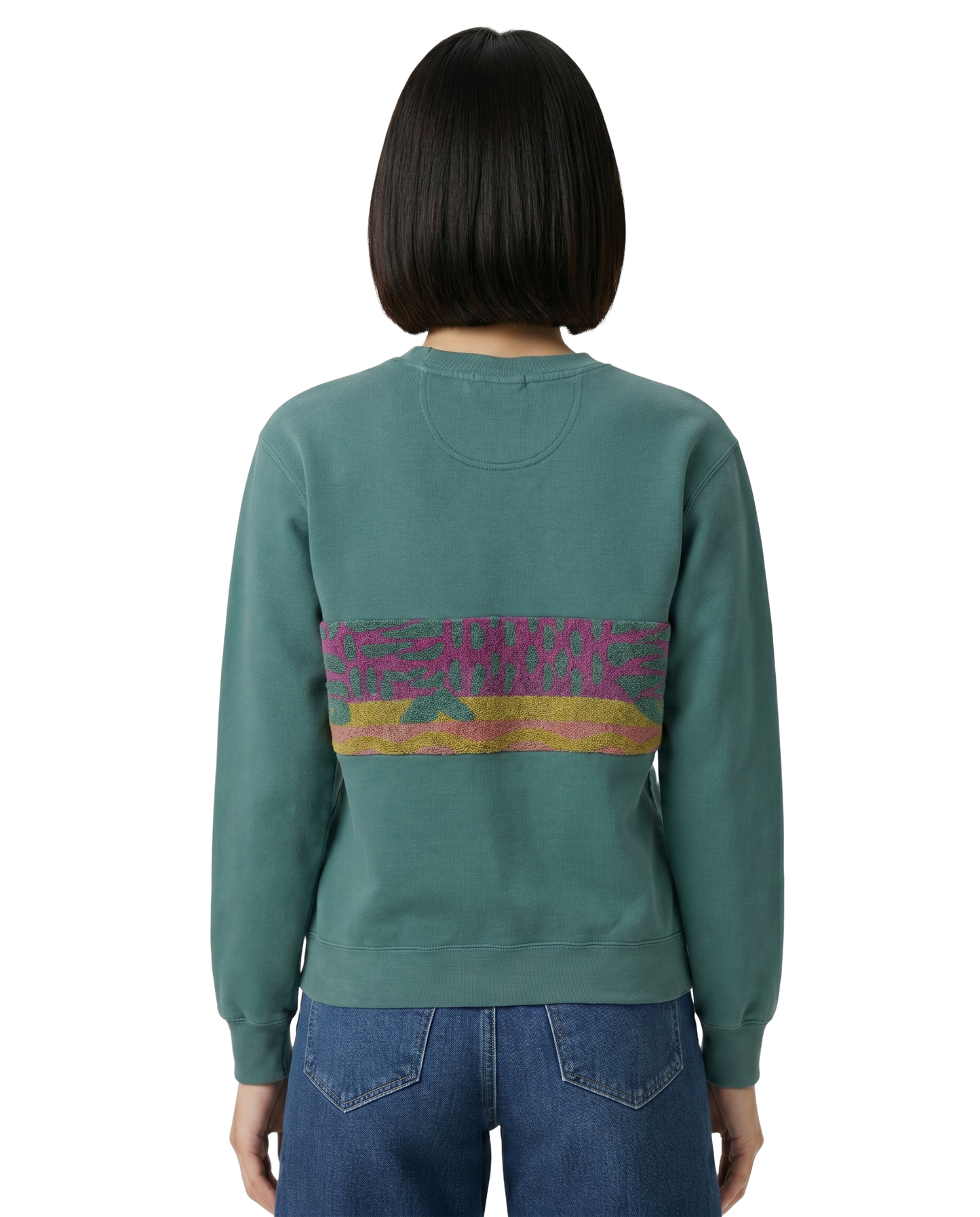 Small Light Jade Sunset Chaser "Waves of Joy" — one-of-a-kind upcycled vintage beach towel sweatshirt, handmade by Kspek, view 2