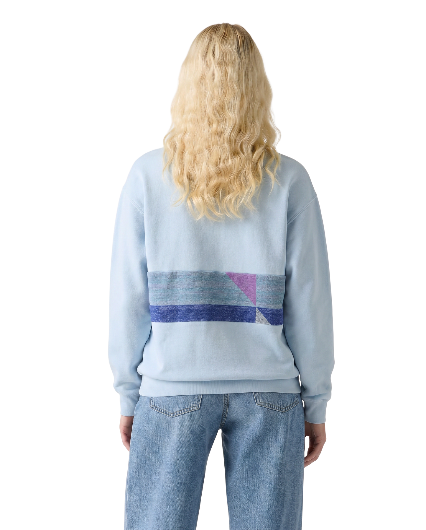 Medium Aqua Sunset Chaser "Sunrise Serenity" — one-of-a-kind upcycled vintage beach towel sweatshirt, handmade by Kspek, view 2