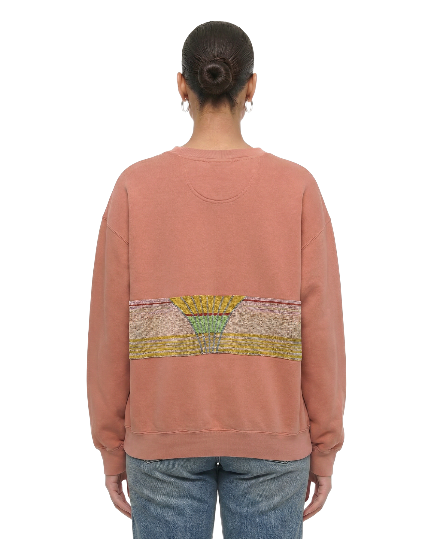 Large Terracotta Sunset Chaser "Desert Dusk" — one-of-a-kind upcycled vintage beach towel sweatshirt, handmade by Kspek, view 2
