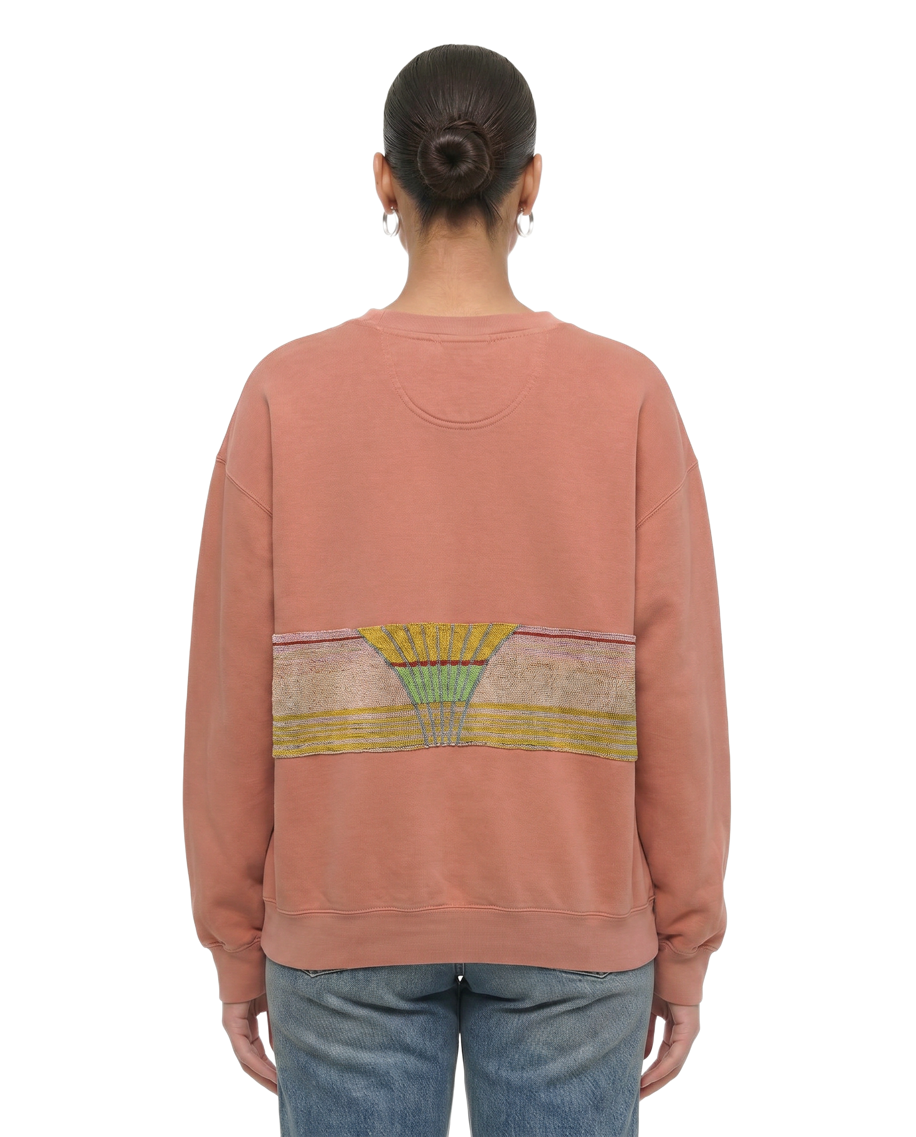 Large Terracotta Sunset Chaser "Desert Dusk" — one-of-a-kind upcycled vintage beach towel sweatshirt, handmade by Kspek, view 2