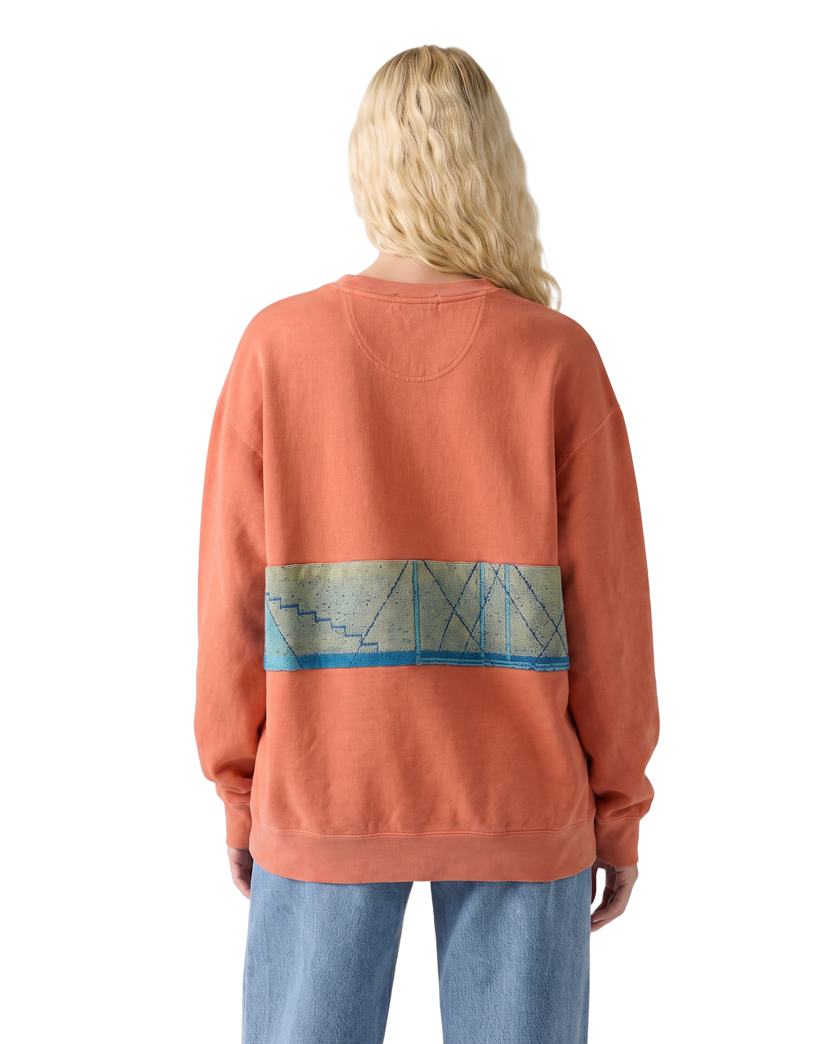 Medium Terracotta Sunset Chaser "Sailboat Sunset" — one-of-a-kind upcycled vintage beach towel sweatshirt, handmade by Kspek, view 3